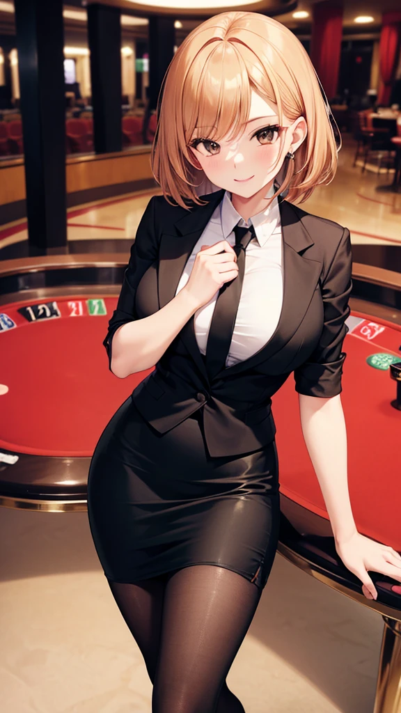 (best quality, 4k, 8k, highres, masterpiece:1.2), ultra-detailed, (realistic, photorealistic, photo-realistic:1.37), HDR, UHD, studio lighting, ultra-fine painting, sharp focus, physically-based rendering, extreme detail description, professional, vivid colors, bokeh, portrait, 1 girl, ((catseye)), ((very short hair)), (magician),(casino)