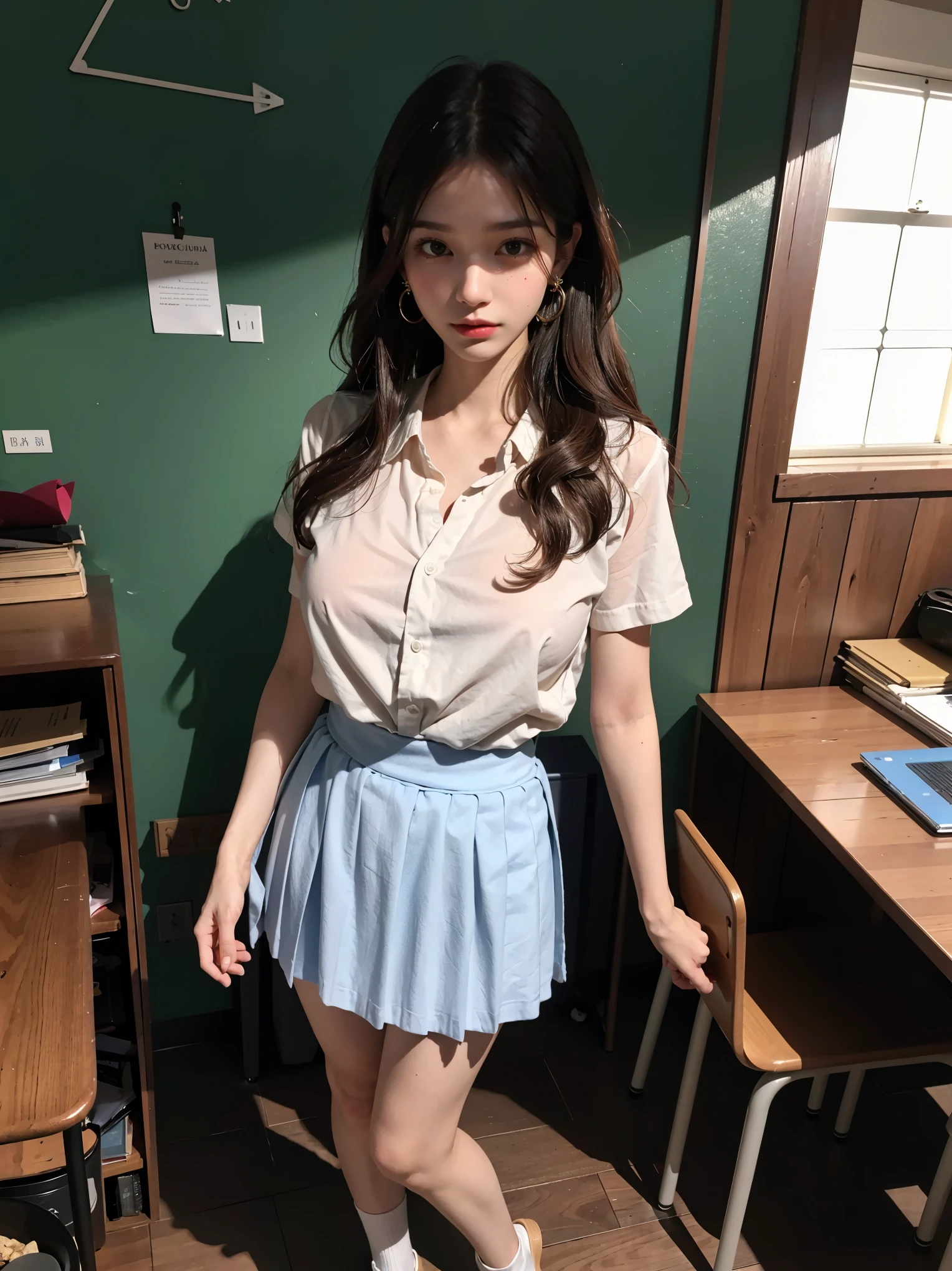 top-quality,ultra-definition,accurate depiction,realisitic,a picture,japanes,goddess of Japan,kawaii,smil,(Perfect body,flawless skin),(Light blue shirt,hotpants)(((skirt lift by yourself))),(lifted by self),(Showing panties),panties on,panties focus,large full breasts,hposing Gravure Idol,Young Sensual Gravure Idol,A slender,(Concrete staircase,sitting on stairs),Brightness is dark,natta,Crafted background,ruins,masutepiece