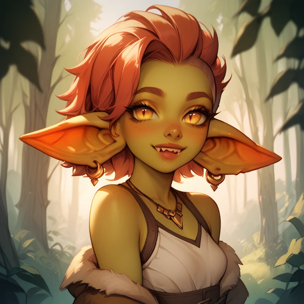 full color, (((nude:1.2))), large breast:1.3, fantasy game world, a young dwarf researcher woman in thick dark forest, checking a flower, large eyes, closeup of face, facing upward, thick:1.4, sadistic expression