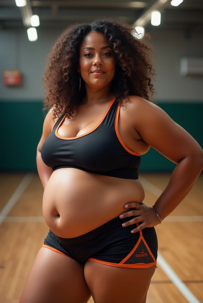 a young African influencer aged 40 with straight long black hair a radiant dark complexion in a sexy gym wear highlighting her slightly slender African curves and with the face of an angel, in night club, dancing with big speakers , wearing nike gym wear, sexy, curvy body, plump body, huge big ass, thick body, curvy body type, voluptuous body type, busty body type, thick body type, big chest, big