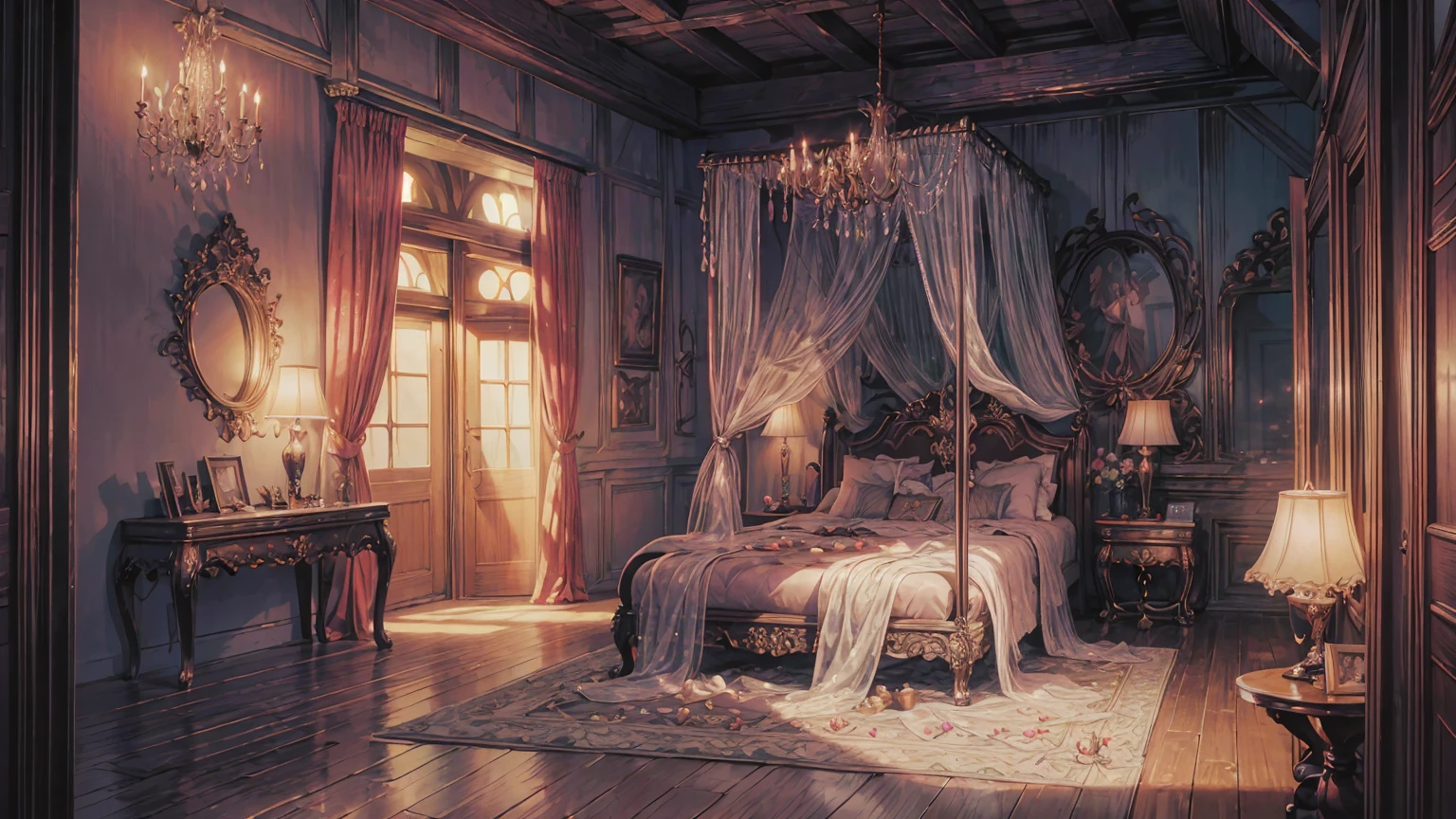vampire tower interior, vampire bedroom, vampire aesthetic, foggy, masterpiece quality, ultra HD, 4K, best quality