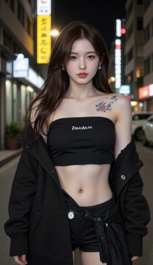photograph of a 20 year old woman, face perfect, OGood de arte, Good, Underwear, blackw_Good, jaket, blackw_knickers