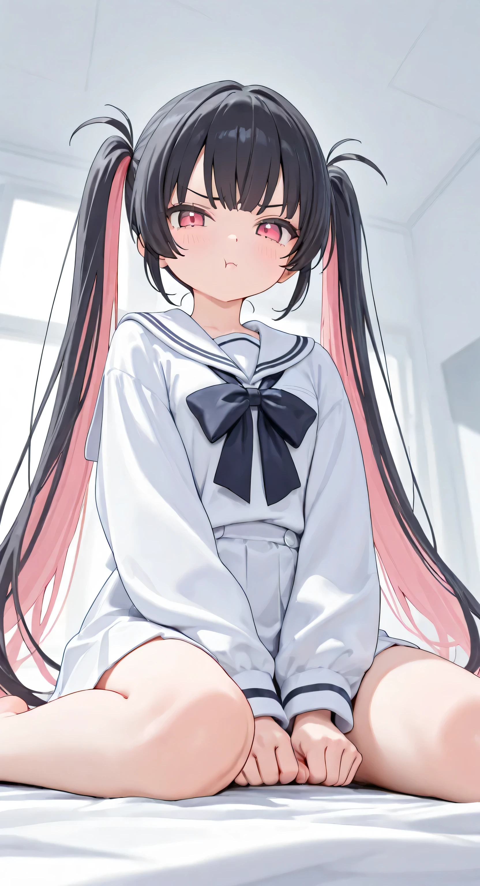 masterpiece, best quality, ultra detailed,,1girl, blush, sweat, hair ribbon, twin tails, ((school swimsuit)), pantyhose, dark skin, slender