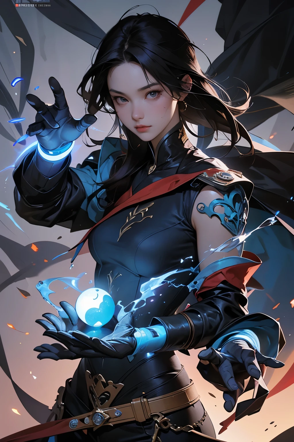 1 adult woman, depicted painting, tattoo, (cinematic), elaborate, magical power, detailed magic circle, vibrant red color,