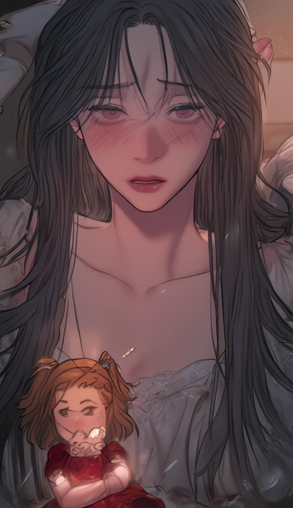 ,NSFW,best quality, 1 girl,streaming tears,  glamorous, voluptuous, forehead, long wavy brown hair ,yellow  swimsuit,scowl,（（many boys touch the girl breast））back shot,