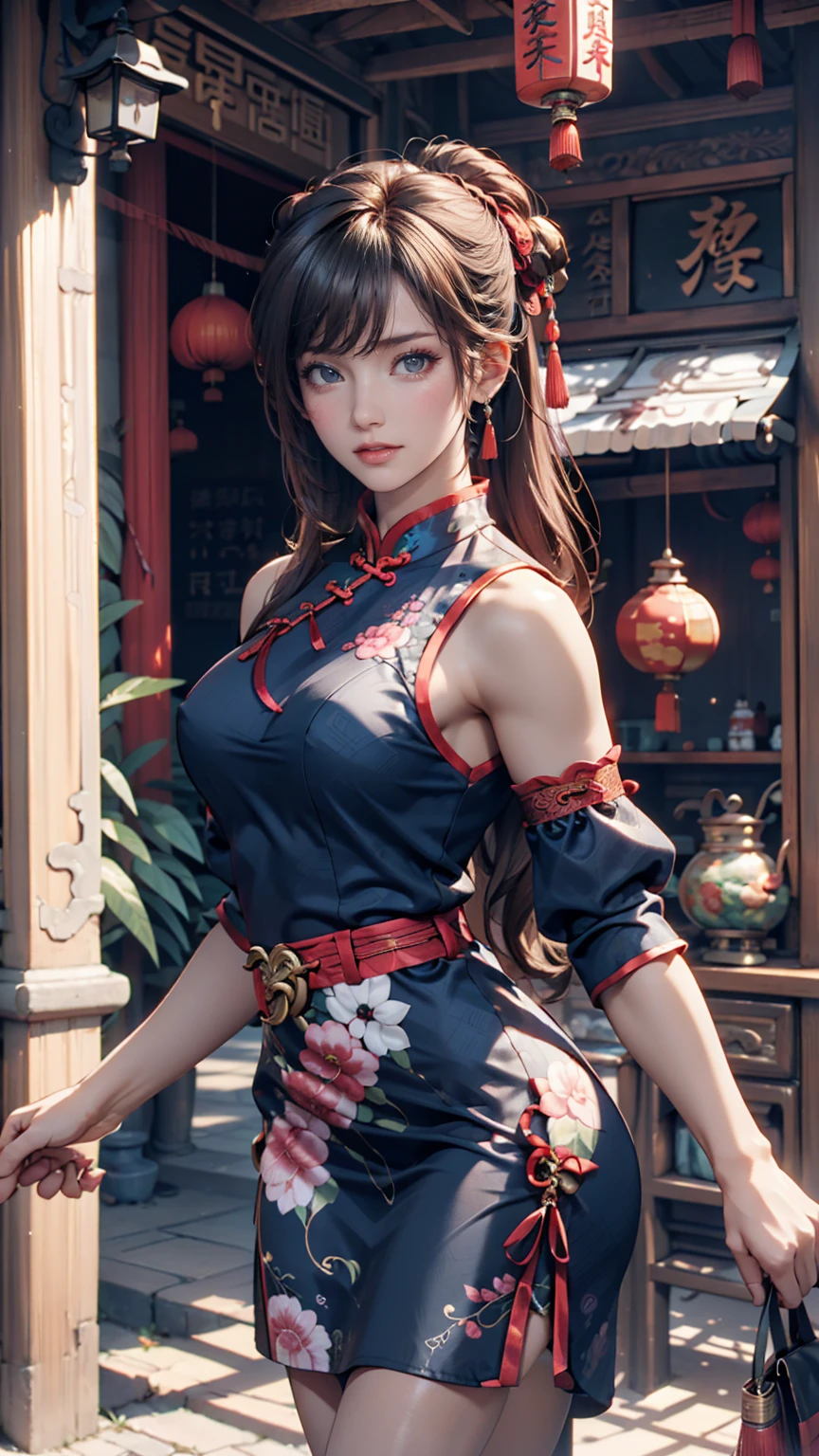 masterpiece, Highest quality, Waterfront, banquet, 1 female, Mature Woman, elegant, Chinese style, ancient China, younger sister, Royal younger sister, Happy, Meatball Head, Light brown hair, Pink Eyes, Gorgeous hat, Light pink lips, Pink clothes, thread-like clothes, intellectual, Full Bang, Flat bangs, Flower Ball, Delicate face,Updo、Accessories on your wrist、Sexy proportions、Sexy、Narrow waist