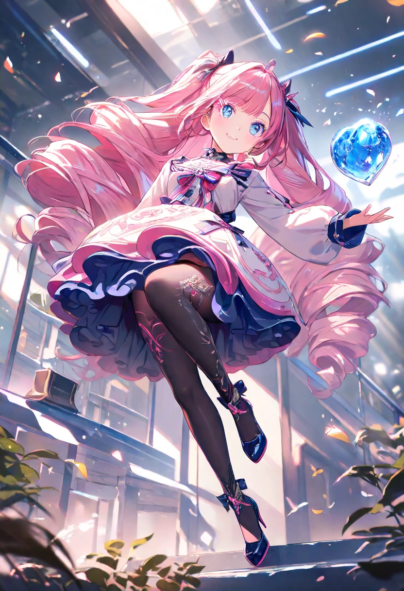 (Vibrant attack action:2)(((masutepiece))),((ultra-detailliert,Best Quality, hight resolution, 8K Wallpaper, Beautiful clothes,)),fullllbody,Fulll body Shot (1 girl)((Pink hair, Long hair,Straight hair,two side up)) (Green eyes),eyeshadows, eye line,gloweyes, ultradetailed eyes, intricate eyes, Beautiful eyes, ((Glowing pink pupils))18-year-old girl. Wearing Pretty Cure Clothes.(In Pretty Cure Style)Water breathing、kick.high-heels(black backgrounds:2)Water Magic Circle、water magic、Manipulating water