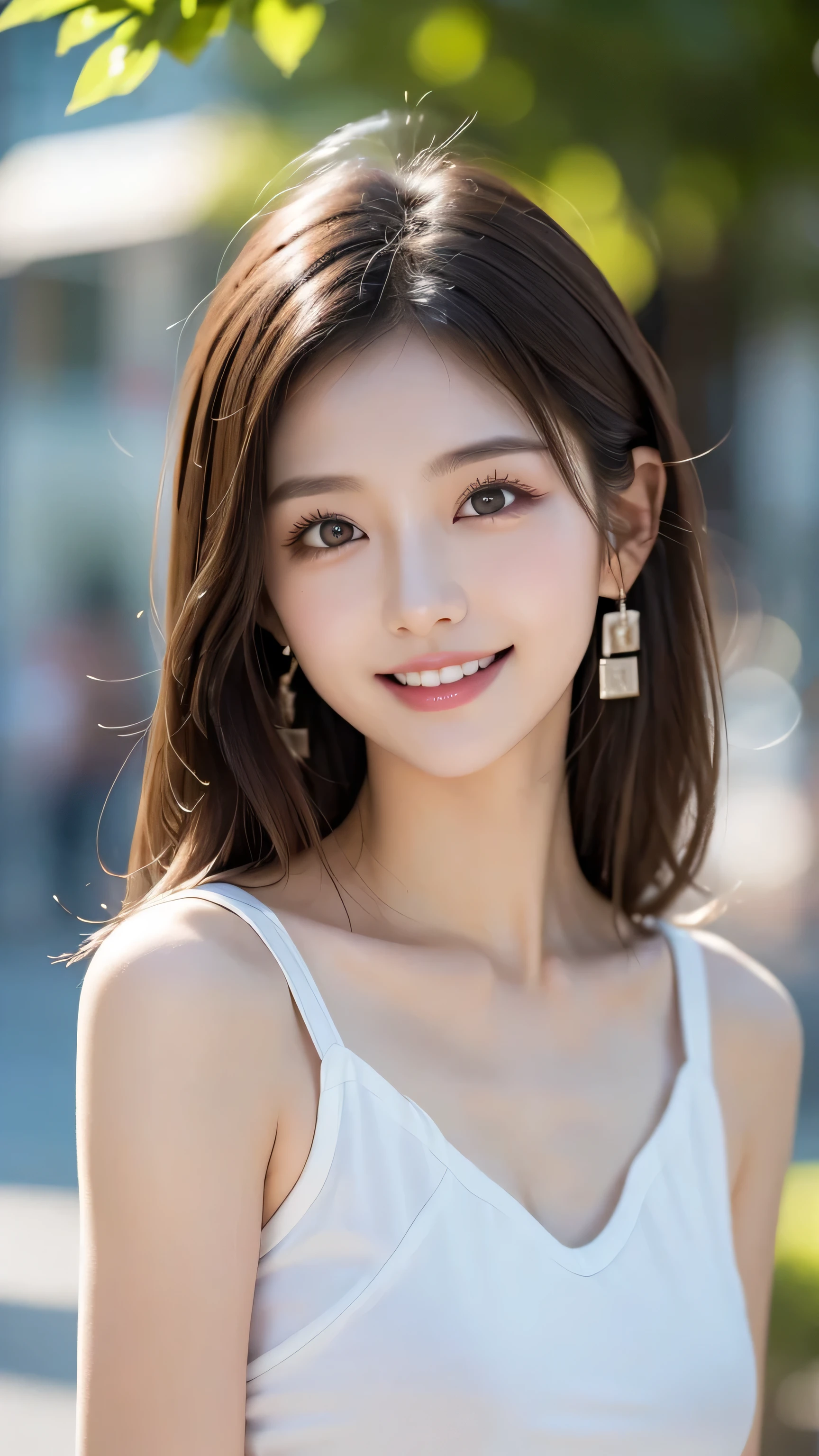 highest quality,8k, very detailed, in fine detail, high resolution, 8K wallpaper, perfect dynamic configuration, Detailed Eyes , beautiful eyes、 looking at camera、 perfect dynamic configuration, Big beautiful eyes, beautiful face,Fine hair, realistic skin texture in every detail , model body type、 slender body that wipes away underarm sweatー、A tight, slim waist、whole body, Well-balanced beautiful face , beautiful face, Realistic and beautiful skin Ultra high resolution, high quality , slender body that wipes away underarm sweatー、 slender body that wipes away underarm sweat、 thin body、 looking at camera、 super real、 very detailedな顔、White teeth、White teeth、 thin body、whole body image、 small bust、Small Mouth、whole body image、 slender body for a slim stomach、 small hips、Beautiful white teeth 、Beautiful white teeth 、 earrings、 beautiful brown hair 、Disheveled Hair、 sparkling eyes、 beautiful fingers for cows、 super real、 photography、REAL SKIN TEETH 、Beautiful Japanese woman with dark eyes 、 realistic pictures、 kind expression、