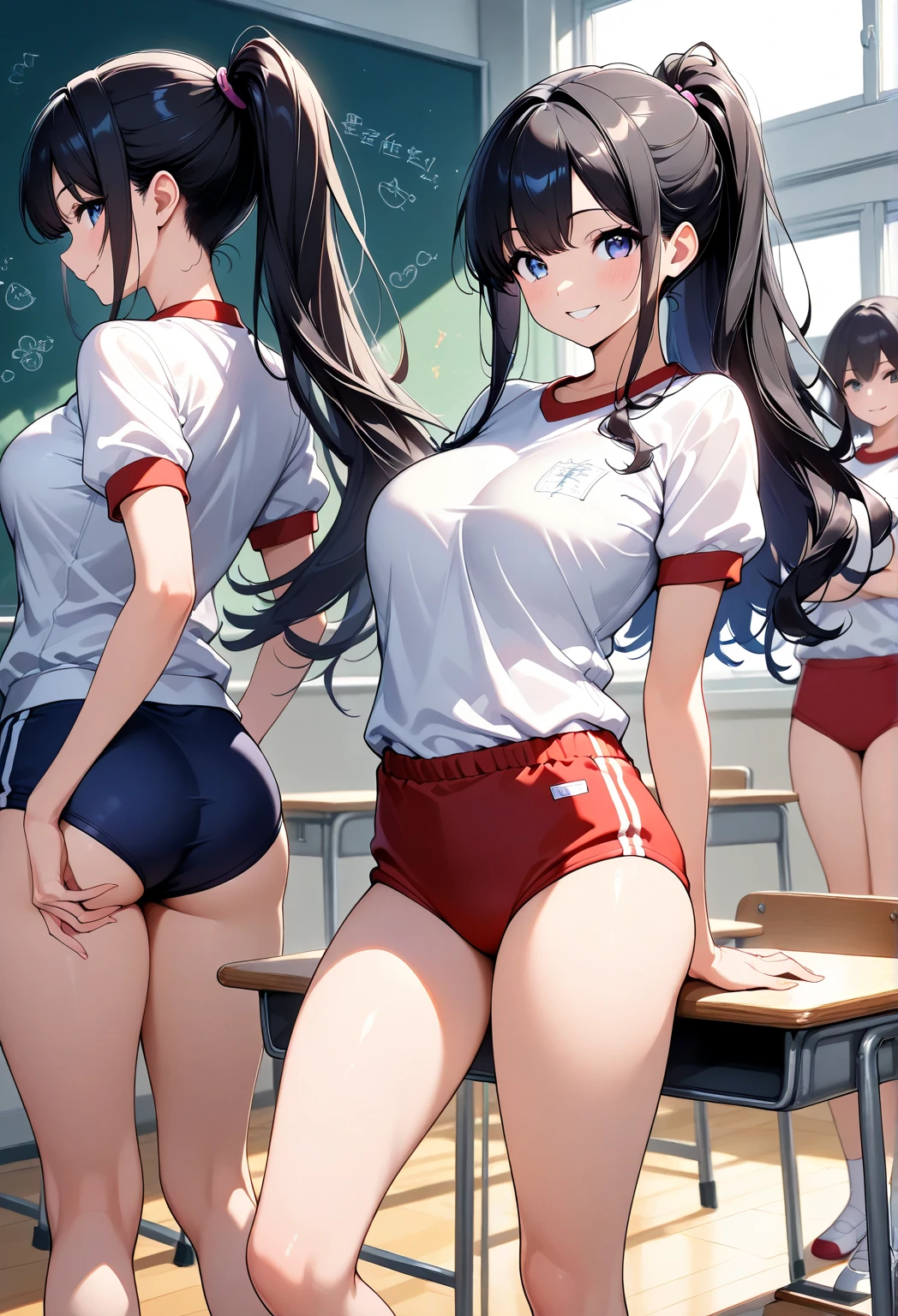 NSFW, (master piece, highest quality), three girls, She shyly hides her breasts and crotch with her hands., bra is visible, nipples are visible, 16 years old, school locker room, pull down your sexy white panties, Take off your pleated skirt, (In the middle of taking off your panties), fluffy pubic hair, ((Change of clothes)), wide angle, best lighting, best shadows, (don&#39;t look here), Chatting happily, Photographed from the shadows, low twintails, high ponytail, curl bob hair, a shy look, from behind