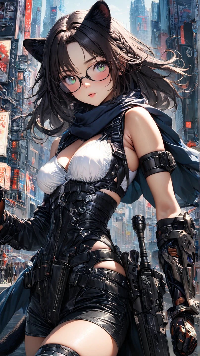 masterpiece, detailed art of beautiful warrior girl, bikini armor, leather jacket, big, shiny skin, wet body,squatting, legs apart,