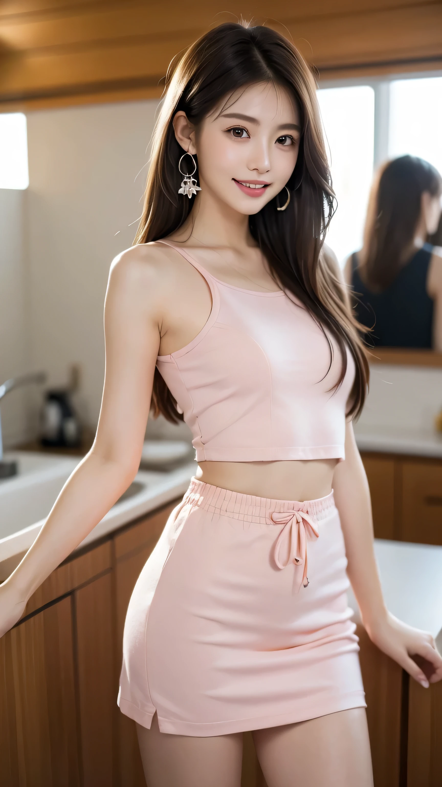 highest quality,8k, very detailed, in fine detail, high resolution, 8K wallpaper, perfect dynamic configuration, Detailed Eyes , beautiful eyes、 looking at camera、 perfect dynamic configuration, Big beautiful eyes, beautiful face,Fine hair, realistic skin texture in every detail , model body type、 slender body that wipes away underarm sweatー、A tight, slim waist、whole body, Well-balanced beautiful face , beautiful face, Realistic and beautiful skin Ultra high resolution, high quality , slender body that wipes away underarm sweatー、 slender body that wipes away underarm sweat、 thin body、 looking at camera、 super real、 very detailedな顔、White teeth、White teeth、 thin body、whole body image、 small bust、Small Mouth、whole body image、 slender body for a slim stomach、 small hips、Beautiful white teeth 、Beautiful white teeth 、 earrings、 beautiful brown hair 、Disheveled Hair、 sparkling eyes、 beautiful fingers for cows、 super real、 photography、REAL SKIN TEETH 、Beautiful Japanese woman with dark eyes 、 realistic pictures、 kind expression、 pink shirt、 miniskirt