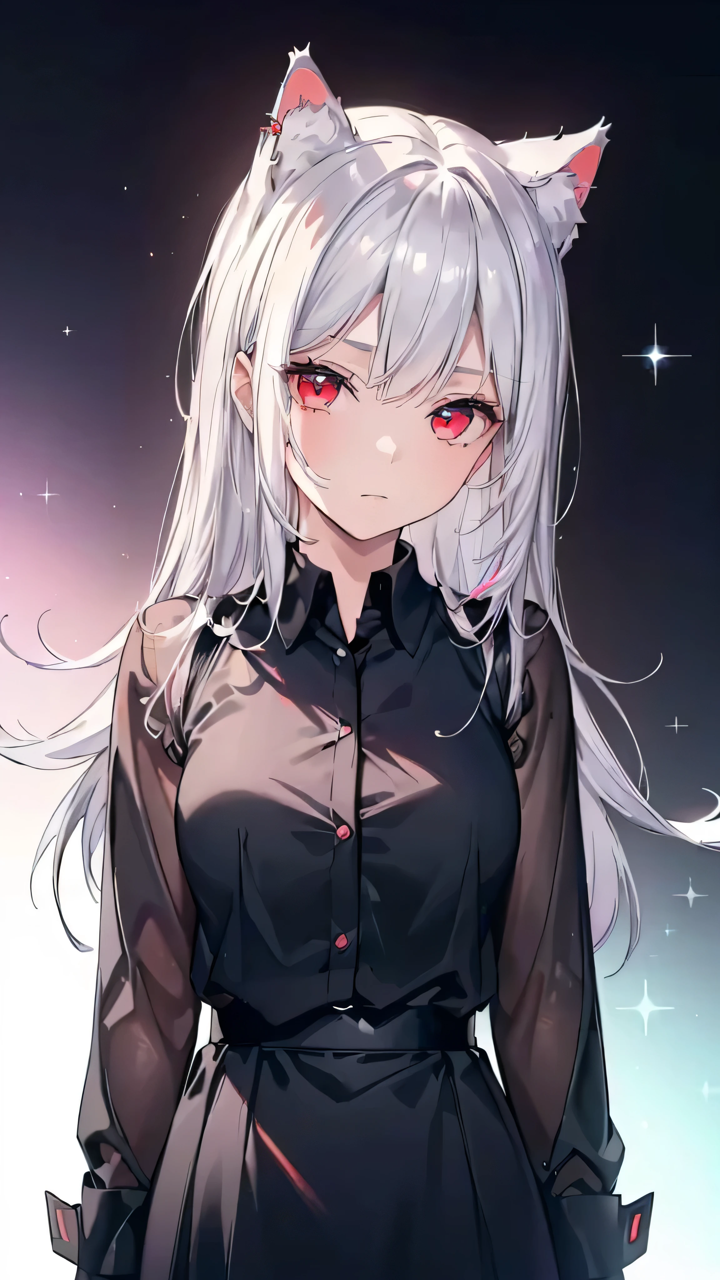 (Cat girl), (smoking), cat ears, black hair, business casual attire, cool, red dress shirt, pretty red eyes, cat tail, ((Crimson Red Eyes eyes: 1.3, Upturned Eyes: 1, Perfect Eyes, Beautiful Detailed Eyes, Gradient eyes: 1, Finely Detailed Beautiful Eyes: 1, Symmetrical Eyes: 1, Big Highlight On Eyes: 1.2)), (((Lustrous Skin: 1.5, Bright Skin: 1.5, Skin Fair, Shiny Skin, Very Shiny Skin, Shiny Body, Plastic Glitter Skin, Exaggerated Shiny Skin, Illuminated Skin))), (Detailed Body, (Detailed Face)), (((Skirt))), High Resolution, Sharp Focus, Ultra Detailed, Extremely Detailed, Extremely High Quality Artwork, (Realistic, Photorealistic: 1.37), 8k_Wallpaper, (Extremely Detailed CG 8k), (Very Fine 8K CG), ((Hyper Super Ultra Detailed Perfect Piece)), (((Flawless masterpiece))), Illustration, Vibrant Colors, (Intricate), High Contrast, Selective Lighting, Double Exposure, HDR (High Dynamic Range), Post-processing, Background Blur
