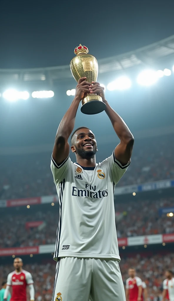 Mbappe lifting the Champions League with Madrid