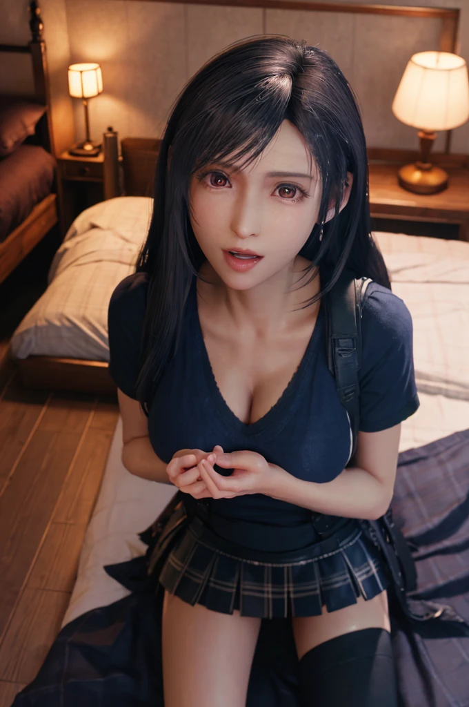 (upper body), 1 woman, yor forger, long hair, black hair, red eyes, eye details, red clothes, red pants, white headband, big breasts, realistic, ultra hd, 70mm lens.