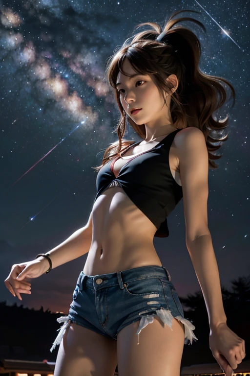 Beautiful girl in China,belt dance,roof,starry sky,View from the sea,On the horizon is the golden city of light, Golden Bronze Utopia Science Fiction Paradise City,Providing a free home for all who seek refuge and understanding of the past. However, Few people know about this city of light, You can know it through the song.