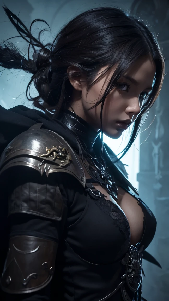 Beautifully detailed eyes, beautifully detailed lips, highly detailed eyes and face, long eyelashes, 1 girl, large breasts, female warrior with torn battle armor, injured, torn armor Sexy, leading an army of thousands, medieval fantasy, epic battle scenes, dark fantasy, stunning lighting, cinematic, epic level, highly detailed, intricate armor design, striking posture, expressive Powerful, moody colors, dramatic shadows, volumetric lighting, realistic, 8k, high resolution, hyper detail, masterpieces.