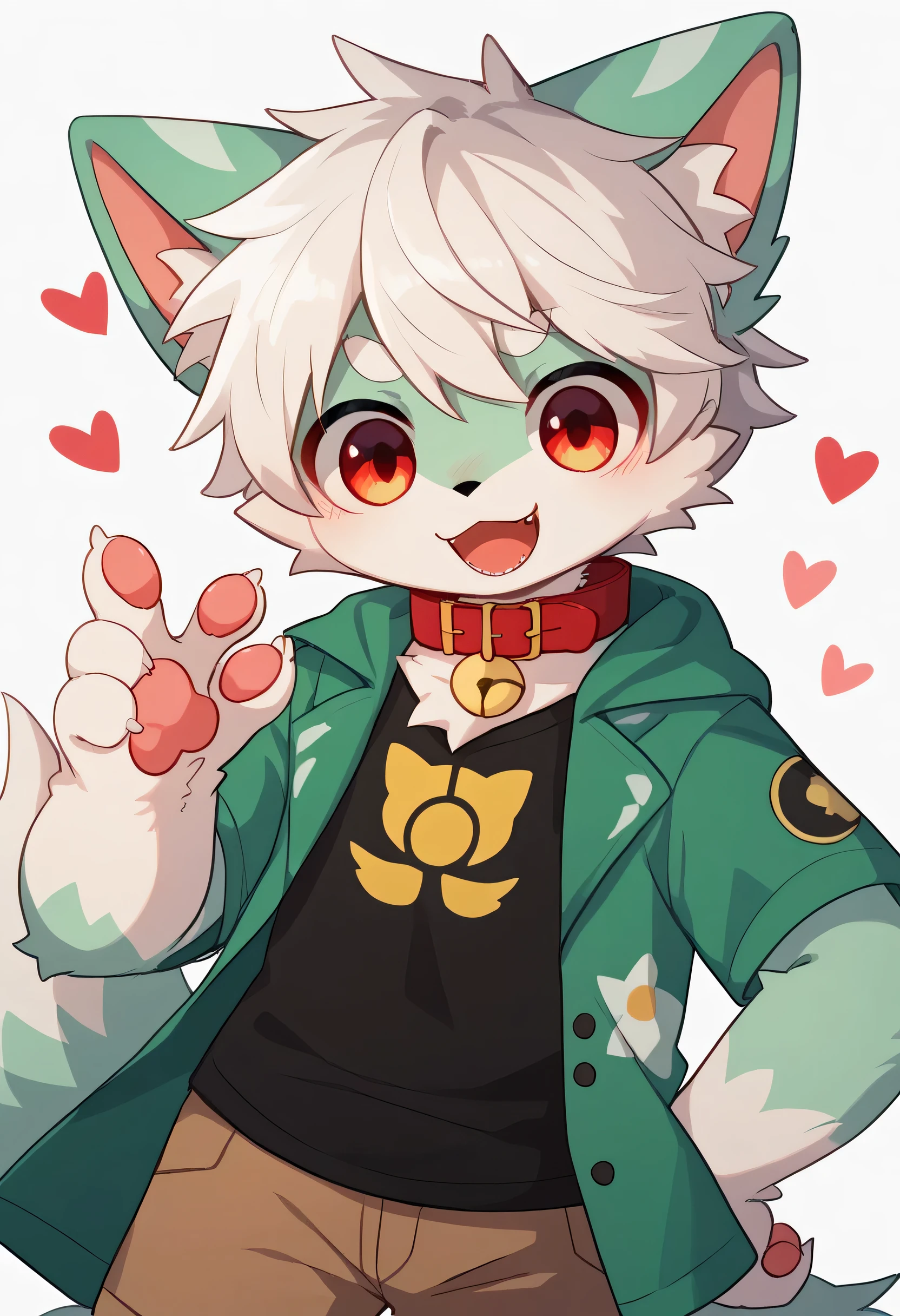 very detailed bustな, very detailed bust,White hair with a green coat ,Age 15,male, excited to see bones , wolf fur, excited,Participation, cute face , something furry ,Horny maleの子, red collar on the floor,Cute ears ,Fluffy ears ,Fluffy ears , Show me your legs , Show me a cat's hand , red collar on the floorと紐を持っている, red collar on the floorと紐を持っている, cute fur maleの子 , maleの子, heart eye ,Horny maleの子 , Black Back , white background, blush nose , alone, droopy ears, brown shorts , Black Short Sleeve Hoodie