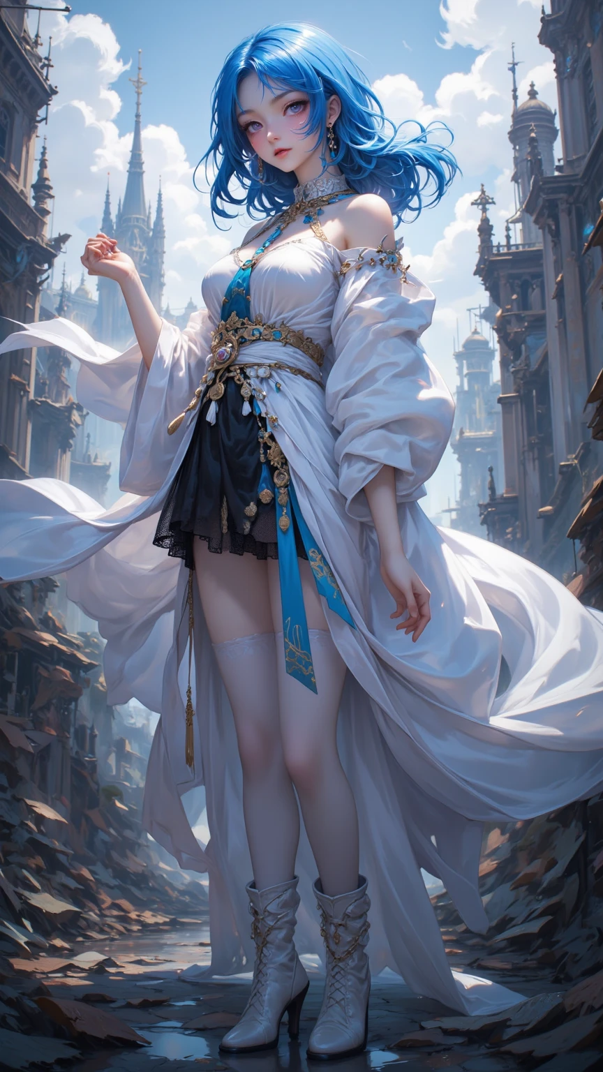 1 female, beautiful, mysterious, watercolor painting, ballerina, feather, dance, pure white, tulle, sporty, race, Transparent, corset, long hair, transparency, sunlight, art deco, Alphonse Mucha, Europe, fluffy, Gorgeous, China dress、dance, petal, Foot first, in Hirahira, twin tails,