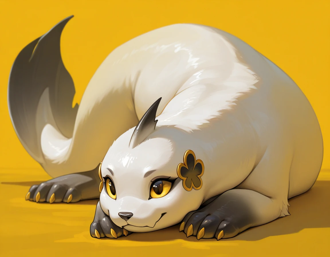 (masterpiece), best quality, solo, creature focus, ((Aluna)) dewgong with soft-yellow medium-blue and brown-yellow color palette