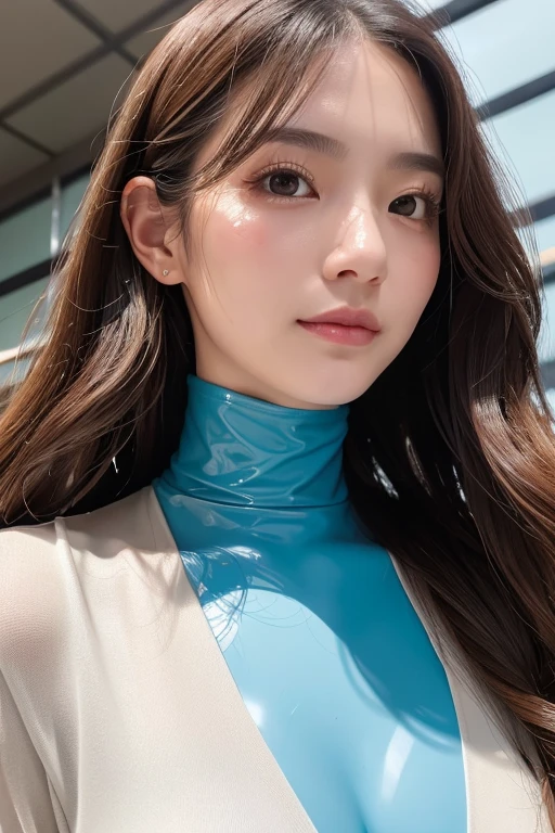 ((Best Quality, 8K, Masterpiece: 1.3)), Sharp Focus: 1.2, full body Esbian, Beautiful Women with Perfect Bodies: 1.4, Slim Abdomen: 1.2, (Latex Shirt 1.2)), (No Bra), (Tight and Skin-Tight Latex Shirt: 1.3), (Rain-Wet Transparent Latex Shirt: 1.4), (Rain, Street: 1.2), Wet Body: 1.1, Highly detailed face and skin texture, detailed eyes, smiling face, double eyelids, Red gloss slip: 1.1, K-pop idol, cute, 16 years old