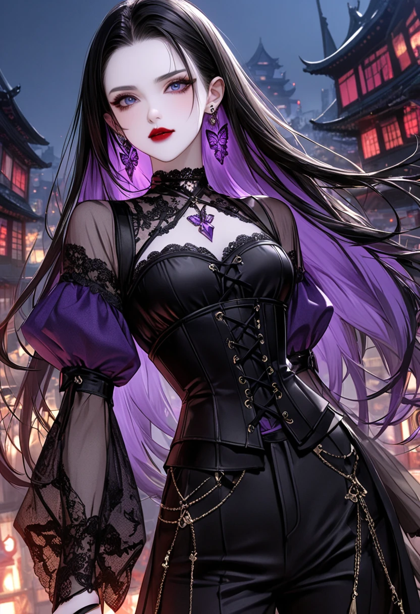 (Best image quality), (masterpiece), (Vibrant, Photo realistic, Realistic, dramatic, dark, Sharp focus, 8k), beautiful, Highly detailed face and skin texture, sexy wedding dress, Heavenly beauty, Mature Asian Woman,Long black hair, Compensate, Browsing Caution ,Close-up shot, ((Backlight)), Holding the Sword, Samurai Wedding、Noir painting of a beautiful young witch, Long purple hair, dark purple lips, evil, evil female, smile, Black Prom Dress, She is coming to you, close, Bright Blue Eyes, Surrounded by swirling pink smoke, Genuine, Attention to detail, highest quality、8k, RAW Photos, highest quality, masterpiece, Realistic, photo-Realistic, clear, Professional Lighting, Beautiful Face, highest quality,Ultra-high resolution female demon king,Eternal Youth,Age 25,Long Hair,Intricate braiding,Decorations,Crimson Hair,Jet black hair,Bright red eyes,Golden Eyes,eyeliner,Dark lipstick,Dark-toned dress,,magical jewels,jewelry,Crown,A luxurious throne,Dragon sculpture,Magic symbols,an ominous,exquisite Decorations,Crossing your legs,Put your cheek on your hand,(whole body:1.4) appear Although ominous, Gorgeous and exquisite carvings,(A sexy draped dress with a loose navel that shows off plenty of skin,:1.5)He has very beautiful devil horns with very intricate structure growing out of his head., From his back grow very large and ominous demon wings..