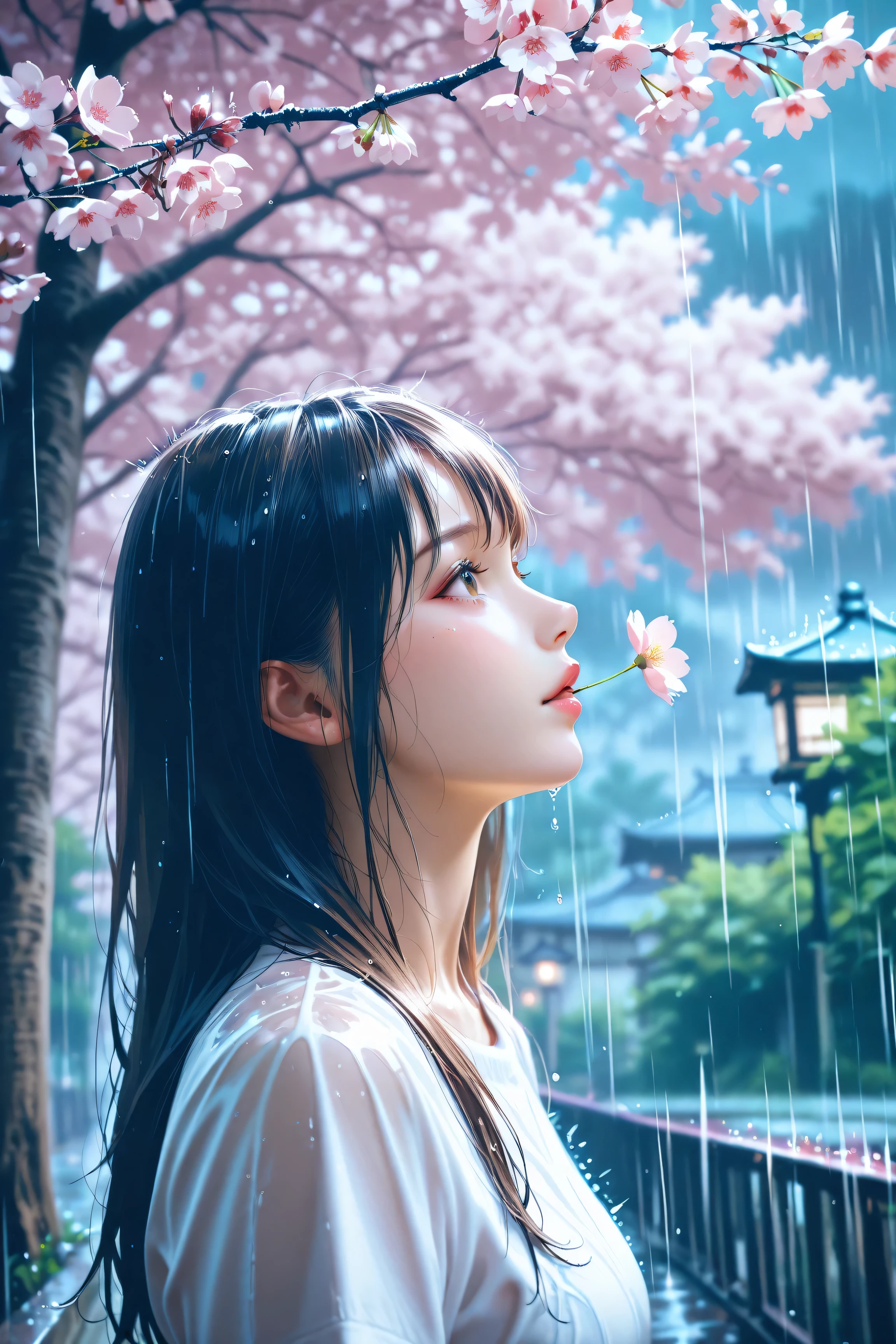 1girl, nude, branch, building, chain-link fence, cherry blossoms, fence, long hair, outdoors, petals, pleated skirt, rain, short sleeves, solo, standing, tree,
sky,street,Raw, cinematic shot, (sharp focus:1.5), (photorealistic:1.4), twilight lighting, volumetric lighting, ultra high res, 16K,dramatic lighting,