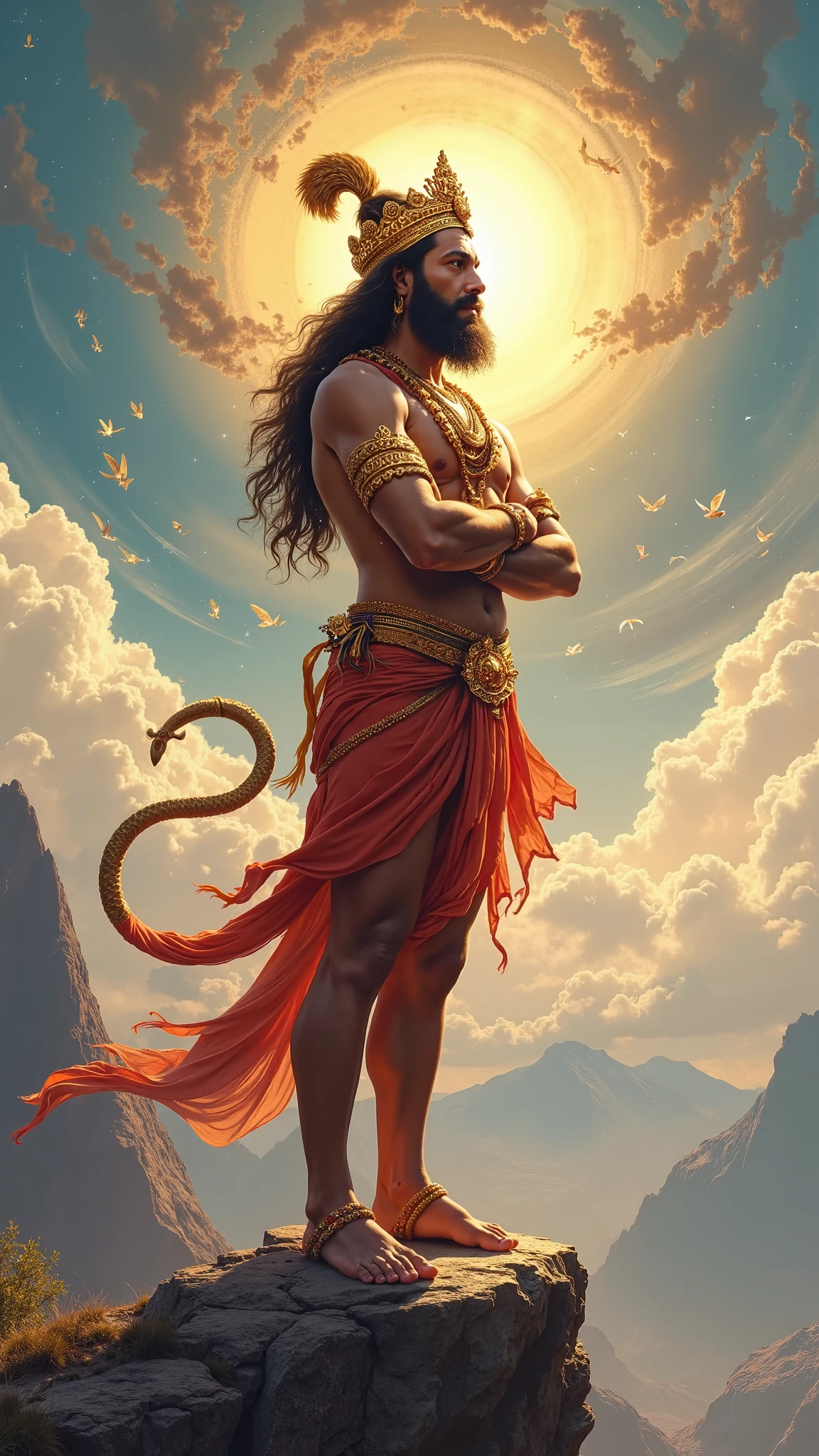 Lord Hanuman sitting High on his tail