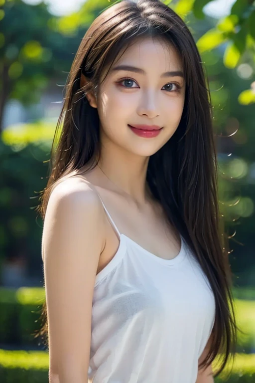 dress,outdoors,Urban Park,On the lawn,One woman,close up face,fully body photo,masutepiece, The highest image quality, High quality, the background is clear，Beautiful woman, Japanese, Detailed, Ultra-detailed, finely detail, hight resolution, 8K Wallpaper, Perfect dynamic composition, Beautiful detailed eyes ,Detailed eyes, Detailed skin, Beautiful skin, 超hight resolution, (reality: 1.4),Very beautiful woman, Slightly younger face, Beautiful skin, slender, (Ultra photo realsisim), (hight resolution), (8K), (Very detailed) (beautifully detailed eyes), (super detailed),   (Detailed face), view the viewer, Fine details, Detailed face, Staring straight ahead, Staring straight ahead, photos realistic, Bright lighting, Professional Lighting, Black hair,poneyTail,a baby face,sixteen years old,Hairstyle: ponytail,Long ponytail hairstyle,slight smile,