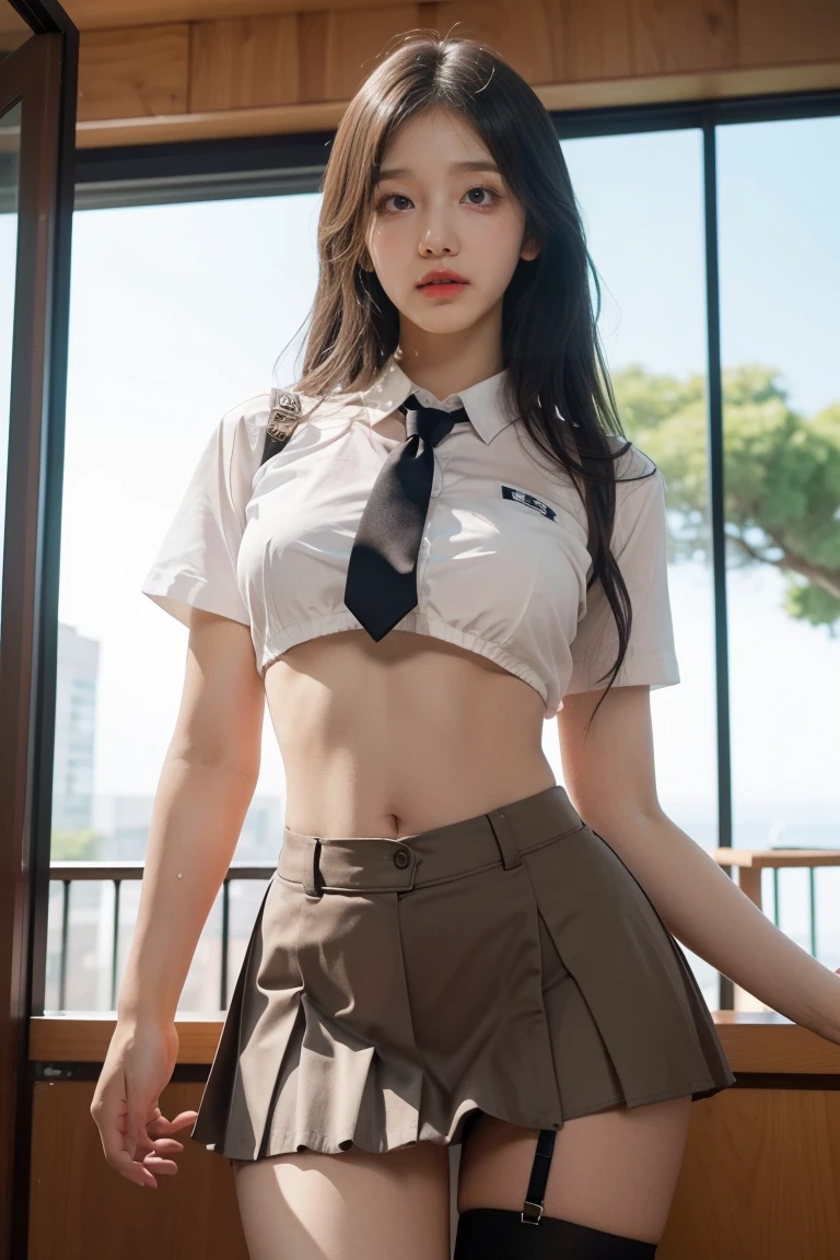 beste-Qualit、masterpiece、1 little girl、A slender、length hair、small tits、Summer uniform、hyperdetailed face、Detailed eye、二重まぶた、Black pleated skirt、full bodyesbian、without background、Beautiful abs