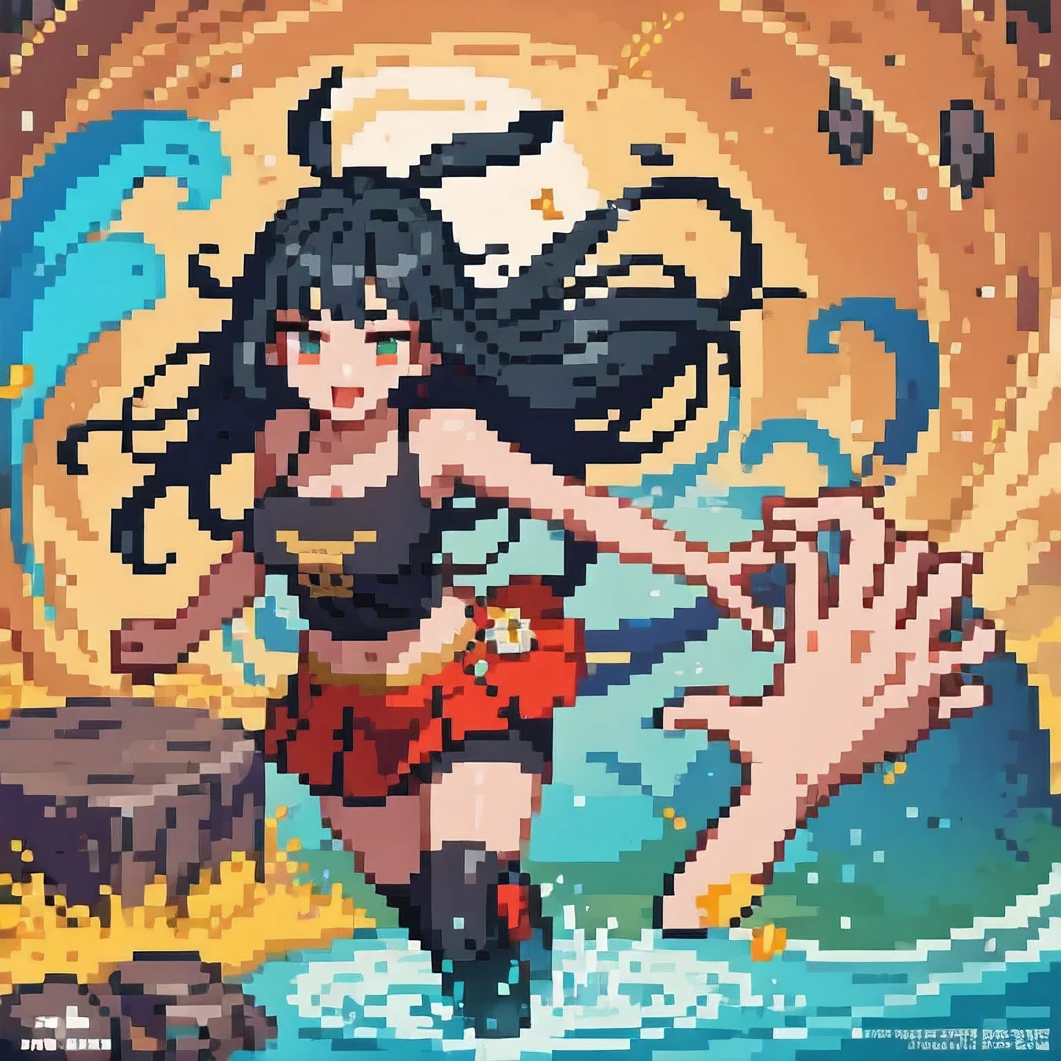(masterpiece, top quality, best quality), pixel,pixel art,1girl,red swimsuit,swiming,black glasses,full body