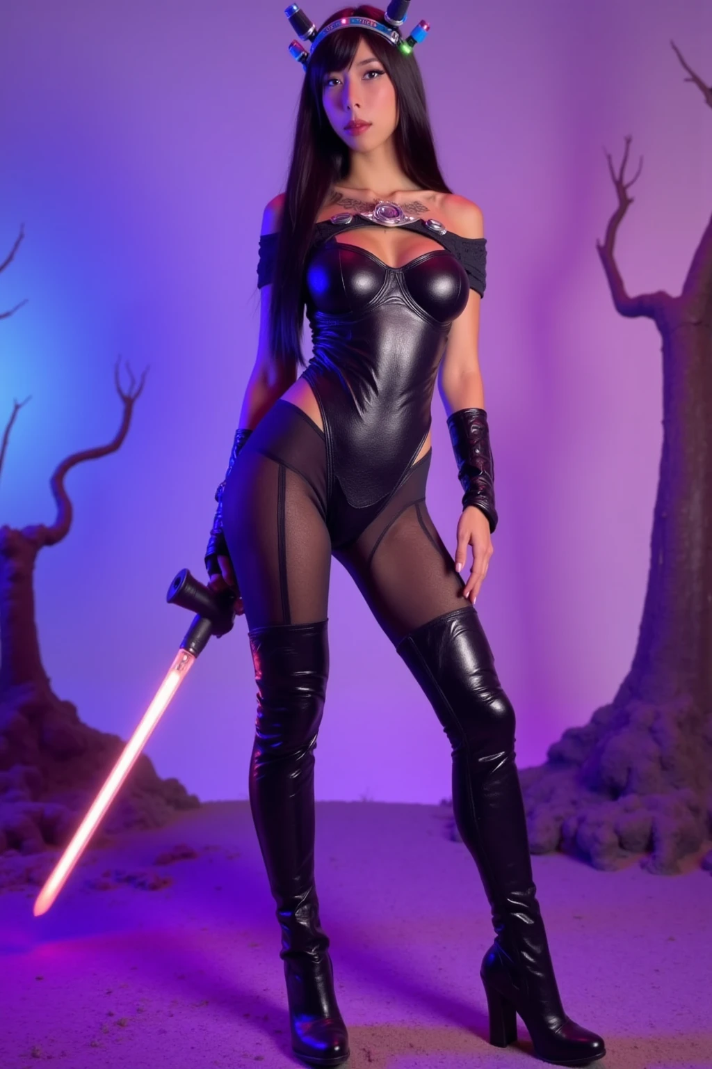 warrior woman, (posterior view), (bikini armor [doradas:violet:0.5]:1.1), ((best qualityer)), ((Big bright blue necklace:1.1)), 1womanl, full body shot shot, (Liv Tyler Fé:1.3),  (sensual and seductive poses:1.1), (muscular thighs:1.1), (bracelet:1.1), (clamp:1.1), (shoulderpads:1.1), (naked torso:0.8), ((Wide leather belt with a hanging dagger)),  (Strapless bra:1.2), Red lips, Fine body, tender white skin, (breasts big: 1.25), very narrow waist, (hair long with bangs: 1.2), (hypdertailed: 1.4), bulky lighting, details Intricate, dynamic poses, Ruins of a medieval castle,  (Powerful cinematic lighting), finely detail, 8k post production, high resolution, super detaill, trends in art stations, sharp focus, depth of field f/1.8,