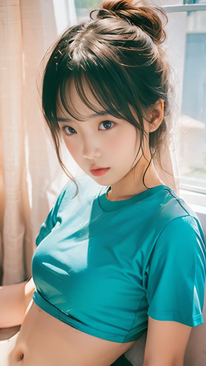  a girl , 8K Ultra HD , shiny skin ,t-shirt, daughter , whole body