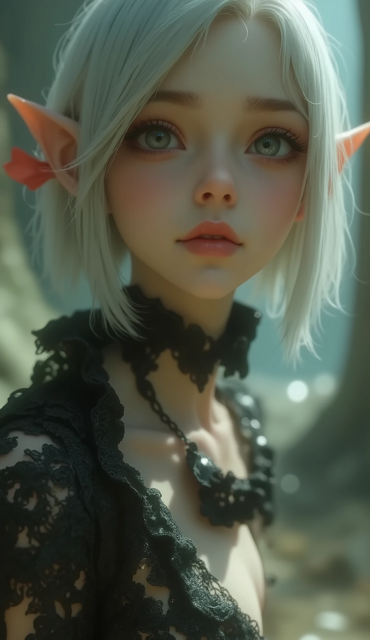 A close up of a woman with a white hair and a black dress - SeaArt AI