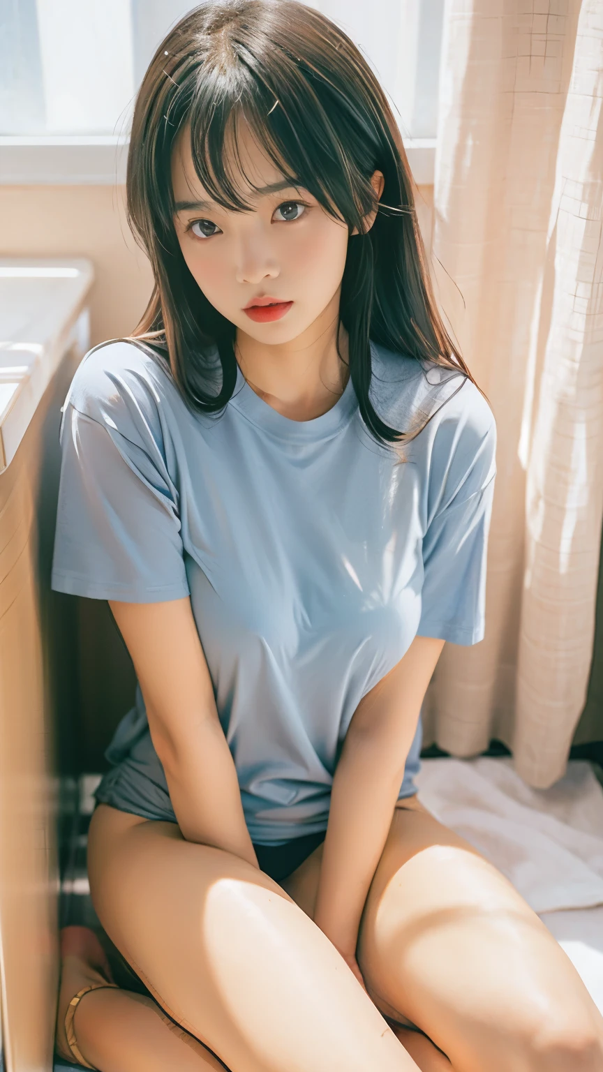 a girl , 8K Ultra HD , shiny skin ,t-shirt,Baby daughter , whole body
