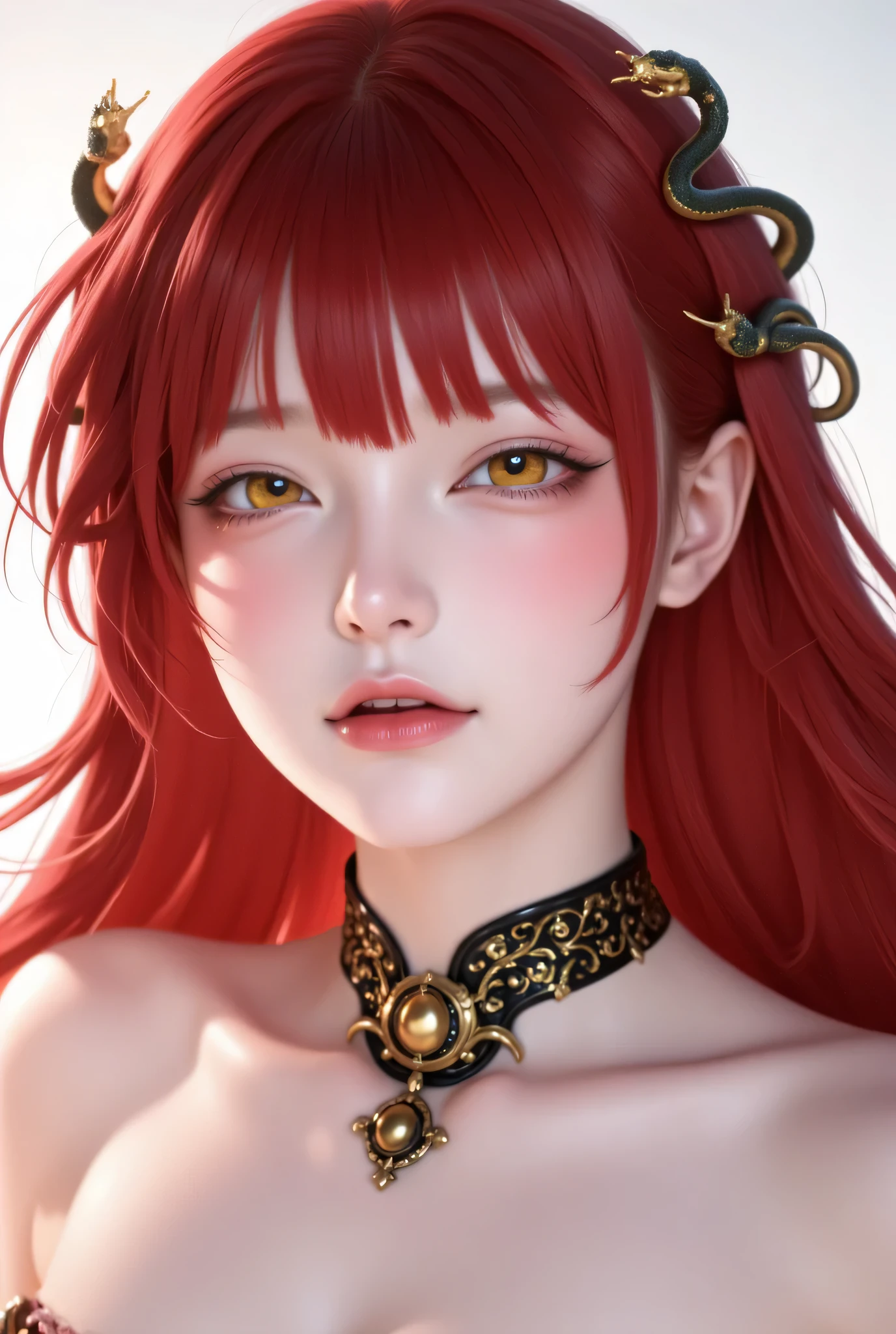 Highest quality, Intricate details,
One girl, nakiri ayame, Demon Horns, Multicolored Hair, Long Hair, Red eyes, Gray Hair,