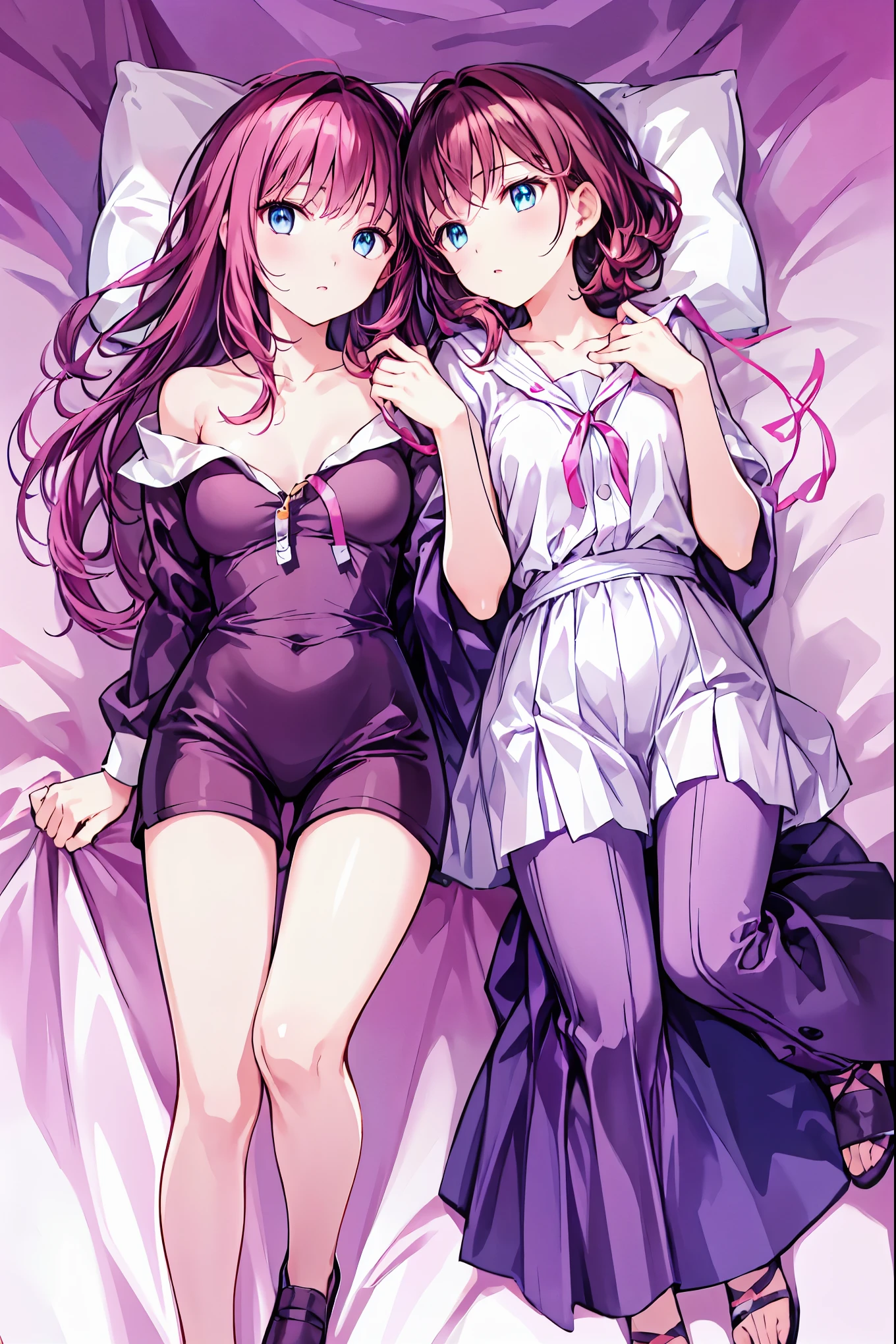 material、 thick paint 、 Girls Sleeping With A Hangover、Pale face、Pain々Funny face、A tired face, 手は2Books､The legs２Books､Fingers５Books，Black T-shirt、 shorts、１people々  girl、 on the bed， Hair， shortcuts， unkempt hair with an opening，Short braided hair，Neat，スレンダー美people， correct posture，Small chest， beautiful legs， enchanting gray-blue eyes shine like stars， droopy eyes ， bright colors, beautiful eyes,A delicate smile,Textured Skin, Best Quality at its Best , gentle and beautiful woman , anime style､