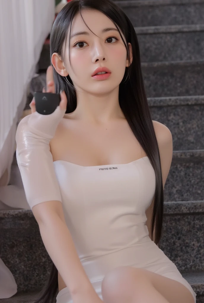 (8k, best quality, masterpiece:1,2), (realistic, photo-realistic:1,37), top quality, masterpiece, a beautiful woman, sexy teacher, sexy female teacher, tight and sexy work clothes, short skirt, round chest, wearing glasses, naughty look, background in a teaching classroom with stacked chairs and study tables, ballgag