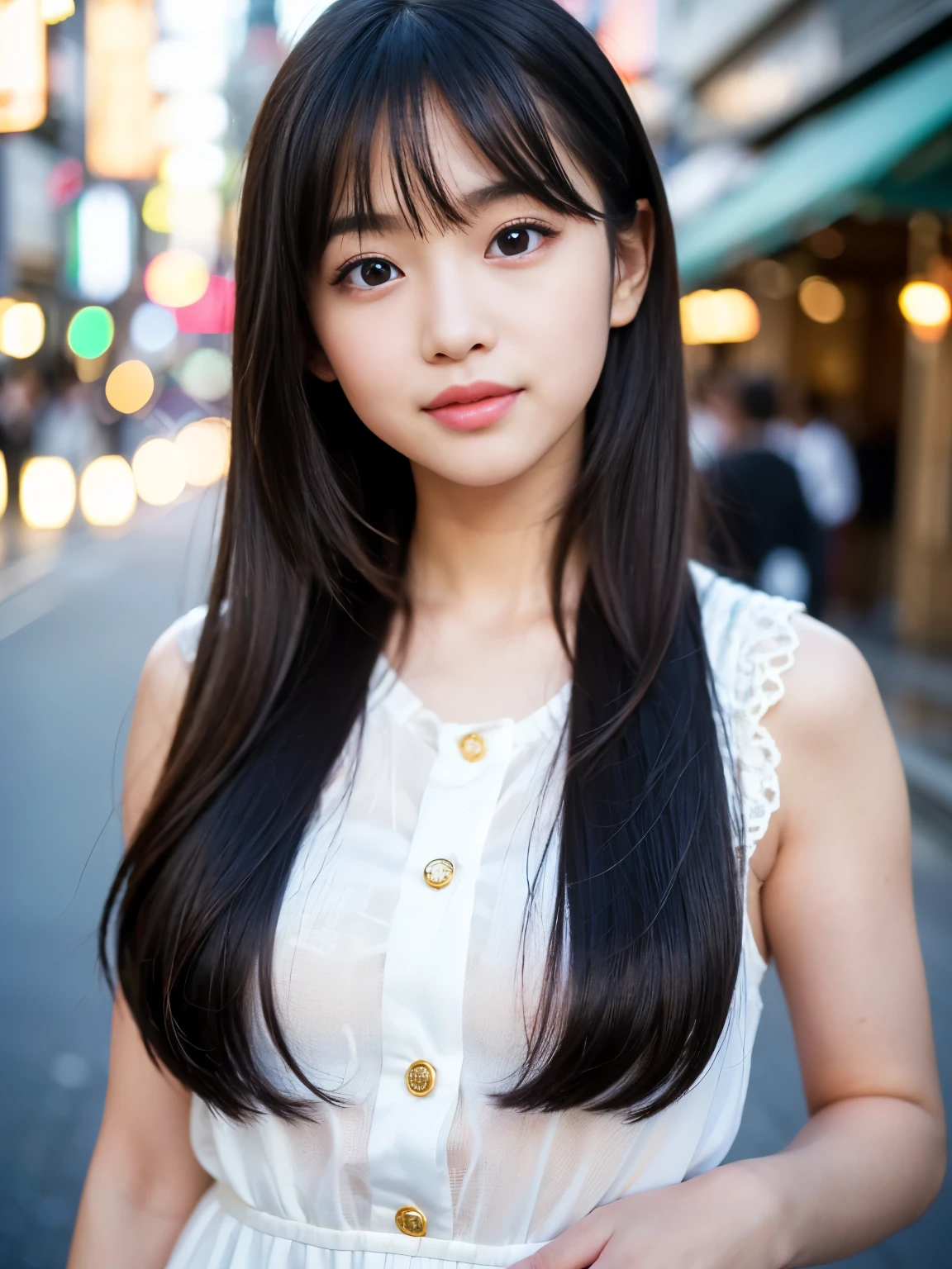 Very detailed super high quality super high quality Surreal photograph 3 Japanese girls Very detailed (Each girl has a different hairstyle randomly、A different face:1.3) smile Big Breasts Fair skin 16 years old ((Half-open lips:1.3)) Beautiful and soft skin ((Beautifully styled straight short hair)) Beautiful and perfect body very cute Beautiful young man with clear skin々New Skins 16 years old (High school girl wearing a sleeveless shirt) Big Breasts whole body Everyday City Busy city ((night)) audience'perspective Front view (Big Breasts:1.3) (Cleavage) (Amazingly cute girl:1.3) (whole bodyポートレート)