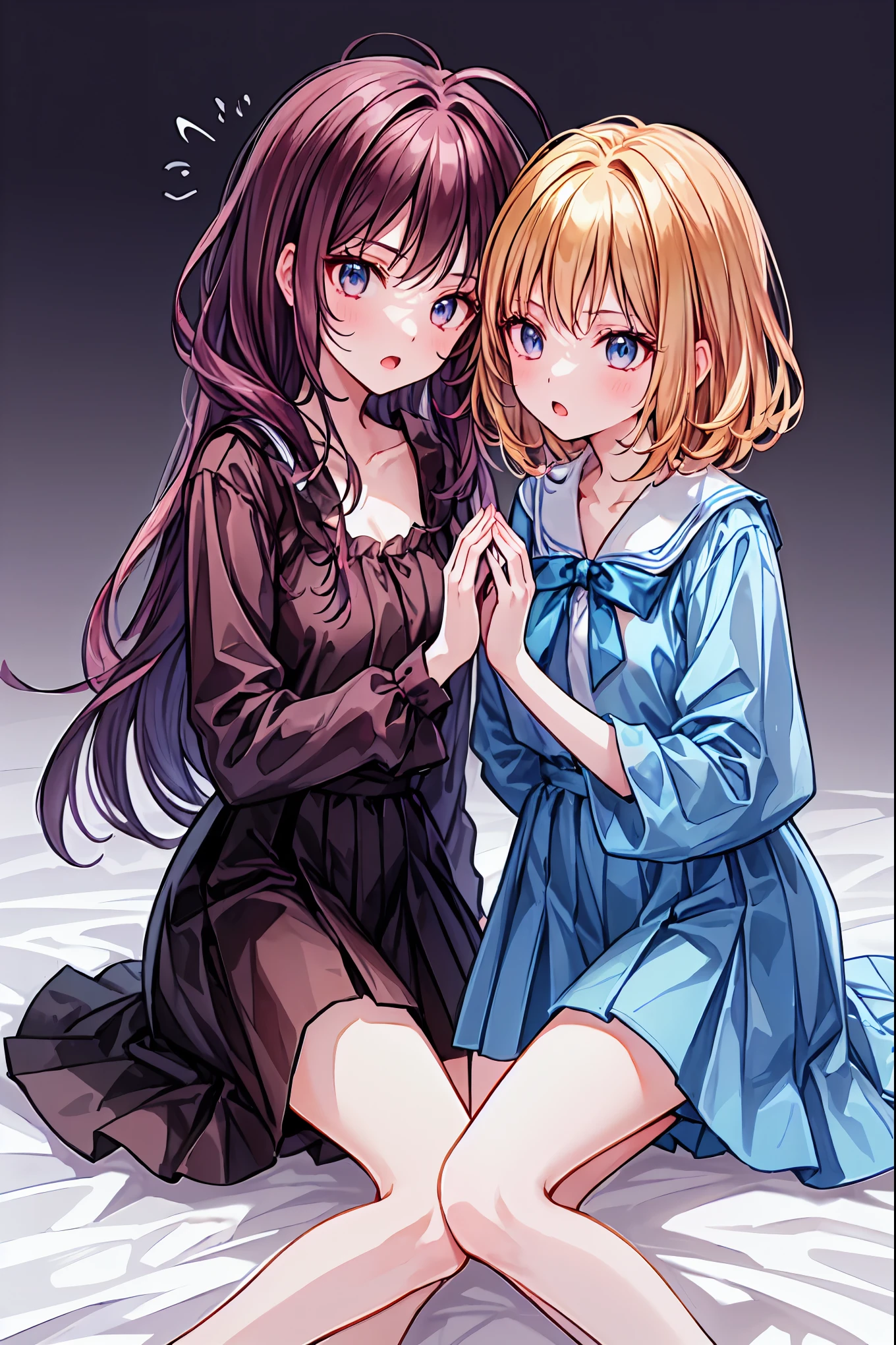 material、 thick paint 、 Girls Sleeping With A Hangover、Pale face、Pain々Funny face、A tired face, 手は2Books､The legs２Books､Fingers５Books，Black T-shirt、 shorts、１people々  girl、 on the bed， Hair， shortcuts， unkempt hair with an opening，Short braided hair，Neat，スレンダー美people， correct posture，Small chest， beautiful legs， enchanting gray-blue eyes shine like stars， droopy eyes ， bright colors, beautiful eyes,A delicate smile,Textured Skin, Best Quality at its Best , gentle and beautiful woman , anime style､