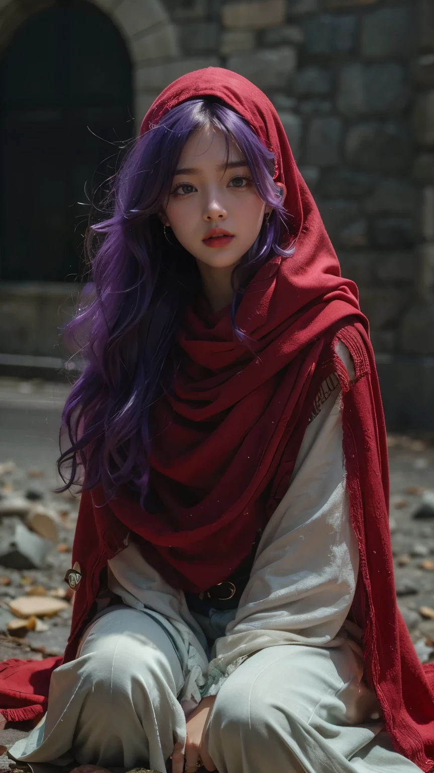 ( cute face )clear coat.dq pom ,purple hair, earrings.、 top quality with beautiful eyes , bangs , Little head on the street :1.3 Ultra Realistic :1.2 , Masterpiece, top quality with beautiful eyes , More details, realistic lighting .A Broader Perspective. fantasy . Outdoors