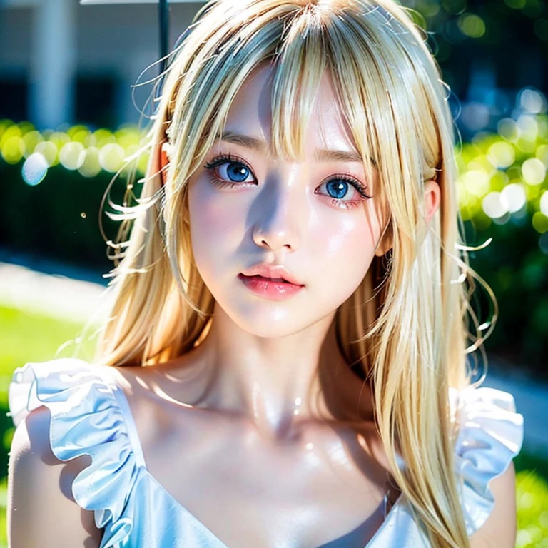 windy blonde hair、Sexy and beautiful、Very cute face、very long and beautiful straight blonde hair、Shiny and dazzling bright blonde hair、Very cute beautiful face、Sexy and cute beauty 1、Her bright pearl green eyes are cute、Beautiful transparent skin、Long bangs cover cute features、Beautiful babe with clear, beautiful dark blonde silky hair