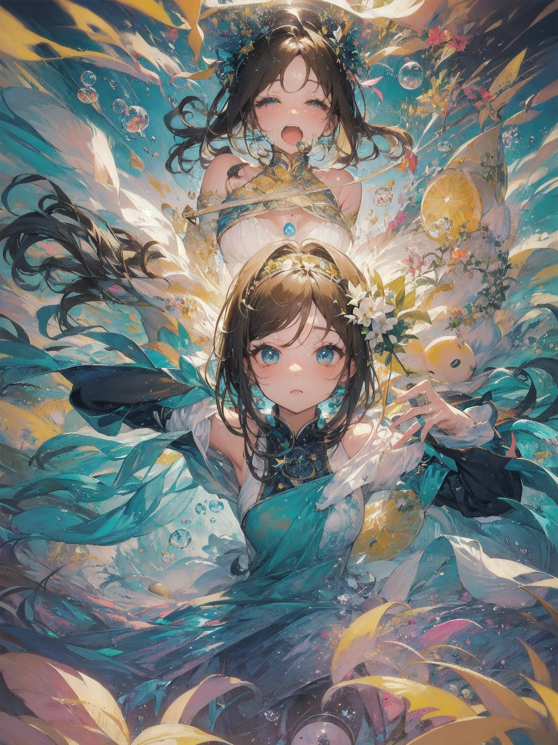 nsfw:1.1, high resolution:1.7, incredibly absurdres, kawaii:1, cute:1.5, hires.fix, anime visual:1, incredibly fine illustration,8k,masterpiece:1.2,best quality, high quality, exquisite, beautiful, insanely detailed, intricate detailed, extremely detailed, Super Definition, ultra high res, Super Resolution, best aesthetic, ultra detailed:1.5, best quality, perfect face, detailed face, masterpiece:1.2, illustration:1.2, 8k cg wallpaper, stunning art,absurdres,octane render,ultra hires,Japanese Actress,(Idol),18yo,Beautiful,(Cute and lovely),cute girl,((anime elf with extremely cute and beautiful black hair)),long hair,hime_cut,((((black hair:1.35,colored inner hair,ear breathing)))),(((green_eyes:1.3))),intricate eyes,beautiful detailed eyes,symmetrical eyes,big eyes:1.5,enchanting bright eyes studded with gold and silver dust,(((pinky skin,glowing_skin,lustrous skin:1.5,bright skin: 1.5,skin tanned,shiny skin,very shiny skin,shiny body,plastic glitter skin,exaggerated shiny skin,illuminated skin))),upward breasts,waist slender,(detailed body,(detailed face)),cute,daring,zettai ryouiki,show skin,best relationship with four fingers and one thumb,Very Fine Face and Eyes,Very Fine Hair,(Perfect Anatomy),((girl trembling with sexual climax)),Garter Belt,Bare shoulders,Check out our thru-rack chokers and midi rings with chains,((white background:1.5)=5),(bottle bottom:0.9),1 girl,mid shot,full body, (mecha wing, mecha leg, mecha hand),((short white hair)),asymmetrical bangs,insanely detailed face and eyes, Perfect lips, butterflies,floating petal,stone fragment,beautiful detailed water,cloud, sun, dusk,sunset, beautiful detailed cloud,ocean,sea waves,water splashes,dramatic,cinematic lighting,fine expression,fine detail,fantasy art,illustration, masterpiece, digital art,drawing,in the style of Yusuke Murata.