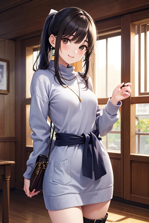 (random pose),(random hairstyle),(Highest image quality,(8k),ultra-realistic,best quality, high quality, high definition, high quality texture,high detail,beautiful detailed,fine detailed,extremely detailed cg,detailed texture,a realistic representation of the face,masterpiece,Sense of presence),sweater,tight mini skirt,stockings,Engineer boot