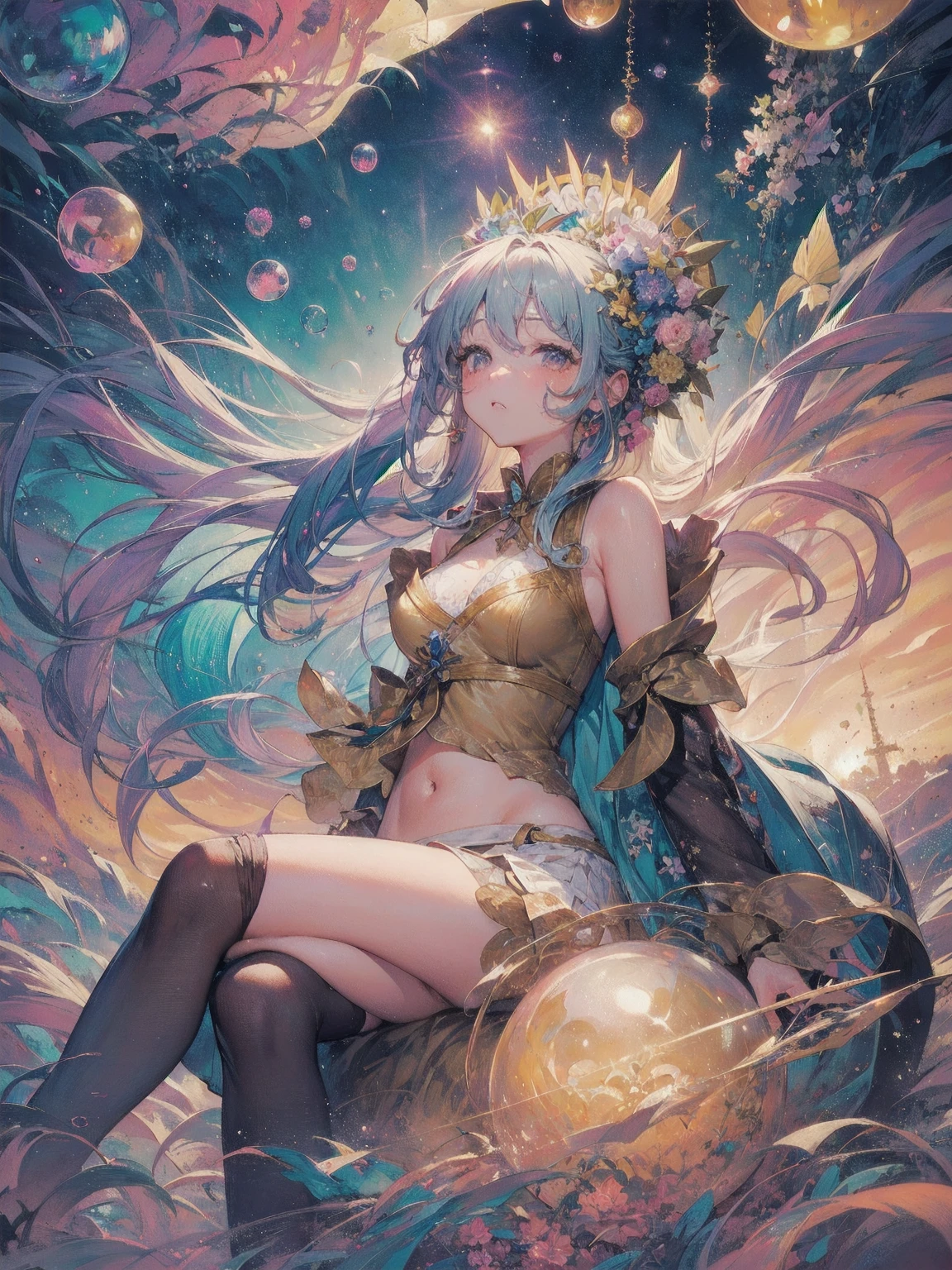 Masterpiece, High Quality, Ocean Forest, City, Fantastic Fantasy, Glowing Plants, Coral Viaduct, (Swarm of Glowing Jellyfish), (Shoal of Fish with Transparent Wings Flying in the Sky), Misty, Extreme Detail, Morning Light, Epic Composition, (Intricate Detail), (Intricate Design, Ultra Detail: 1.2), Art Station, (Masterpiece, Best Quality), Ultra HD, 32k ,castle,1girl --v 6