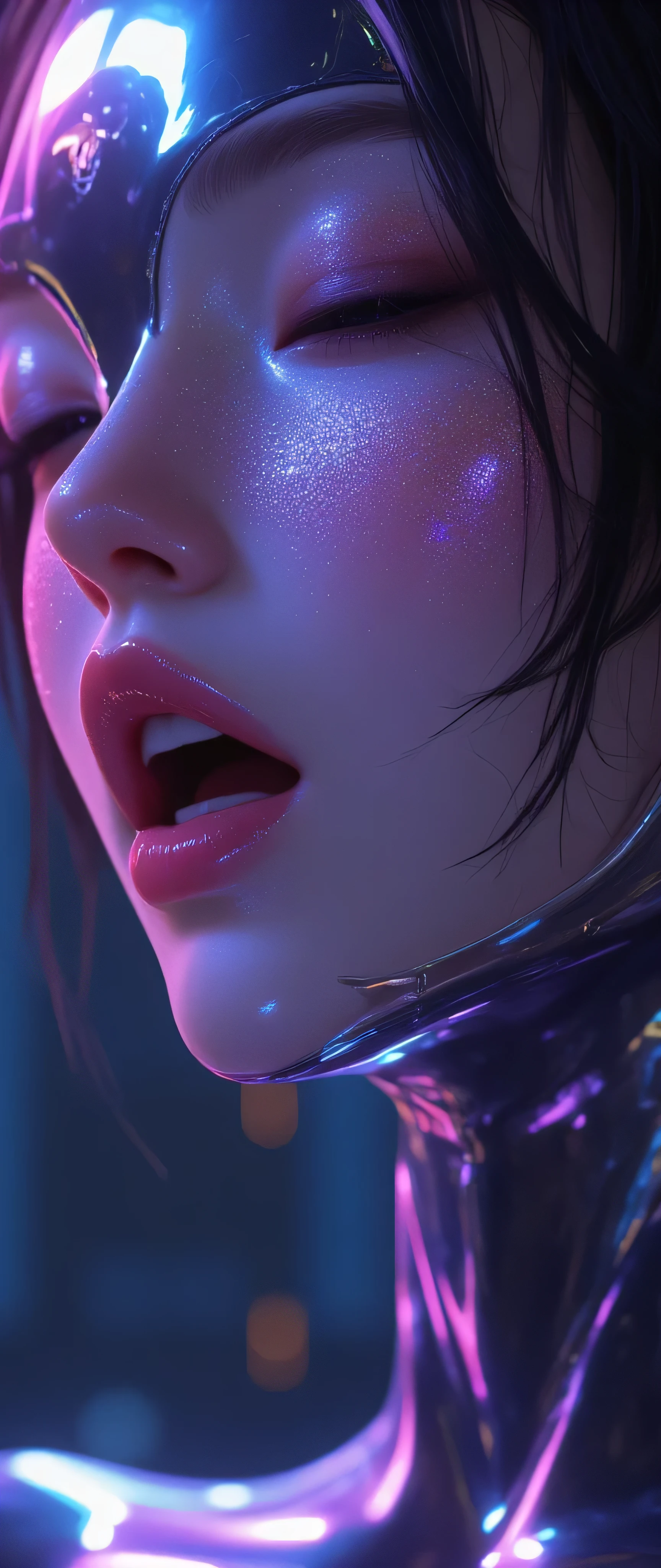 Hypnotized gorgeous topless babe on her knees, she’s staring up at camera while Hypnotized by glowing spirals, the reflection of glowing spirals is in her irises, massive breasts, squeezing breasts together, mouth open, tongue hanging out, ultra realistic, ultra fine brush strokes, 8k, ultra detailed eyes