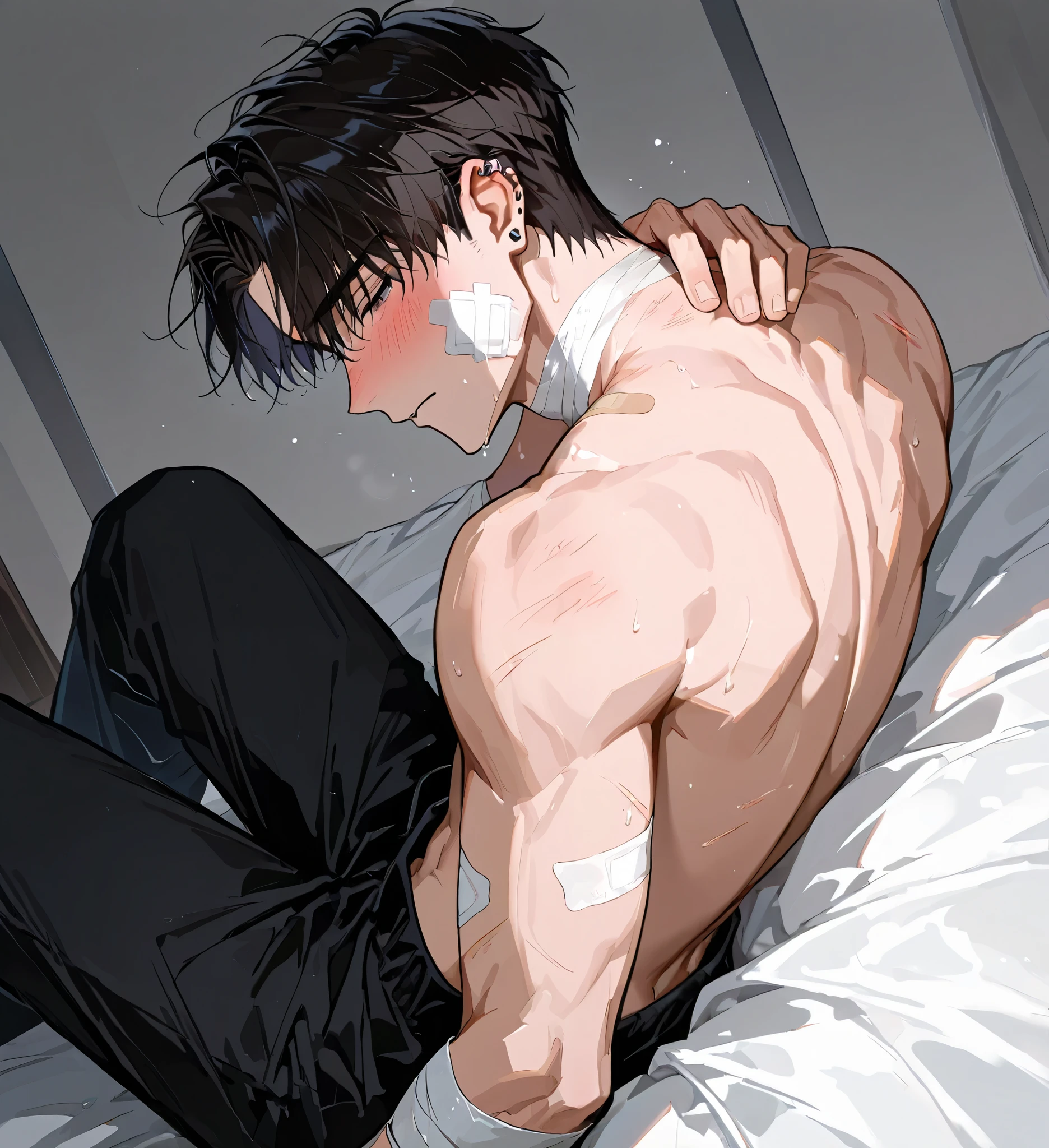 Naked Goten lying down jerking off and cumming
