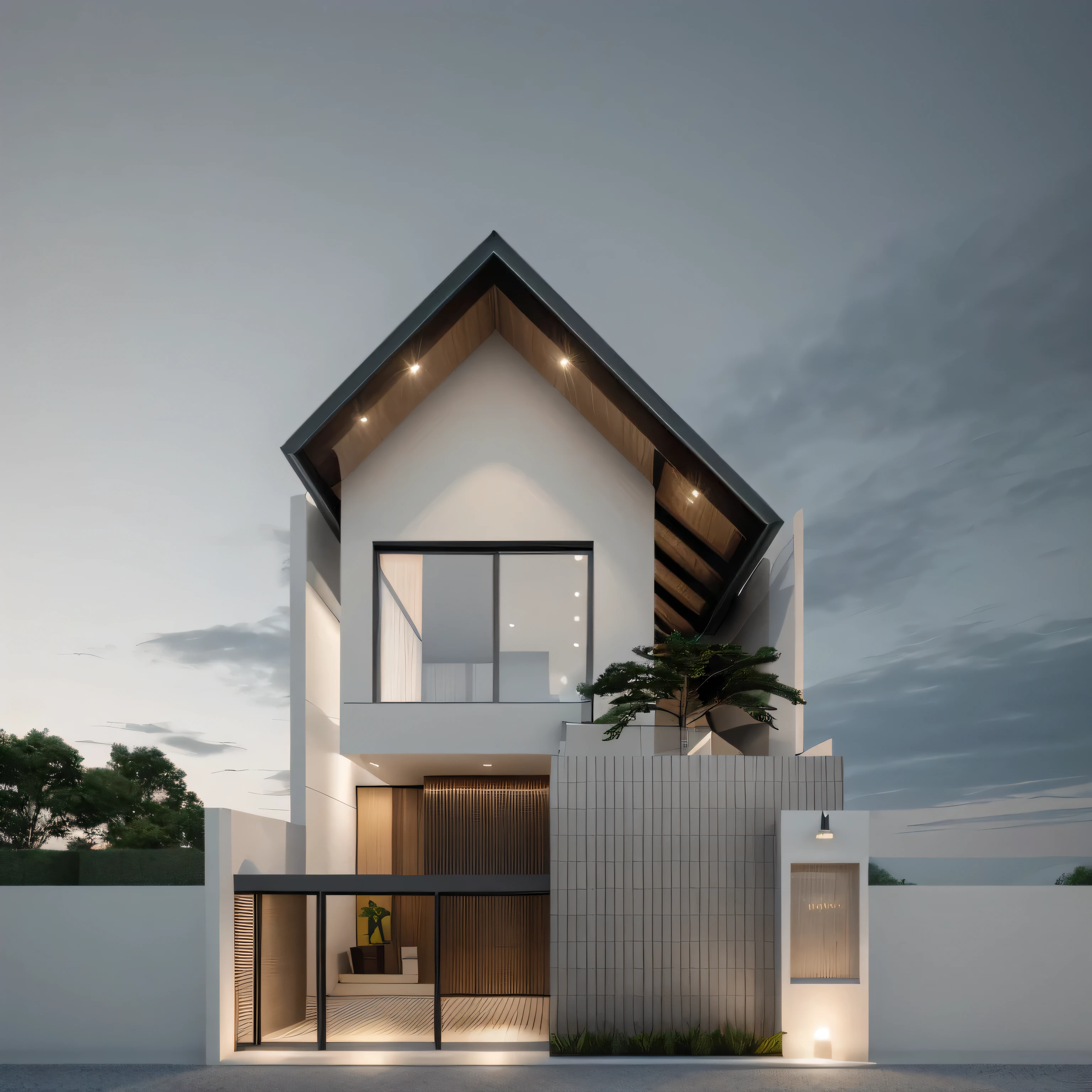 PLATFORM KTHOUSE, 1 morden villa, main material of villa about build color wall:1.2 glass panel:1.1 and stone:1.2, 1large yard, 1 road runs in front of the house, (RAW photo, real, best quality, masterpiece:1.2), look morden minimalist, 1 road in front of the house, dynamic lighting:1.3, (hyper realistic, photo-realistic:1.2), high quality, (dark lighting:1.2), perfect lighting, archdaily, no human