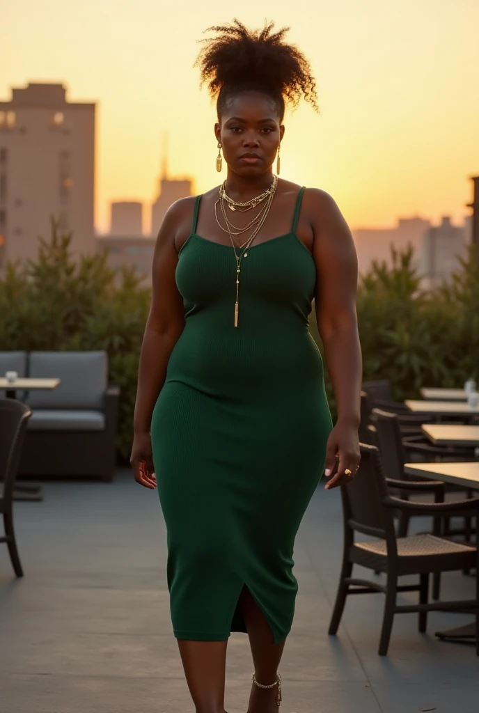 Black girl, short wavy hair, upturned almond-shaped eyes, green eyes, long eyelashes, full lips, button nose, supernatural beauty, lidded eyes, seductive, exotic, thick body type, standing in front of a colorful phone booth, wearing a color filled summer dress, vouge cover, hyperrealistic, 8k, full body shot
