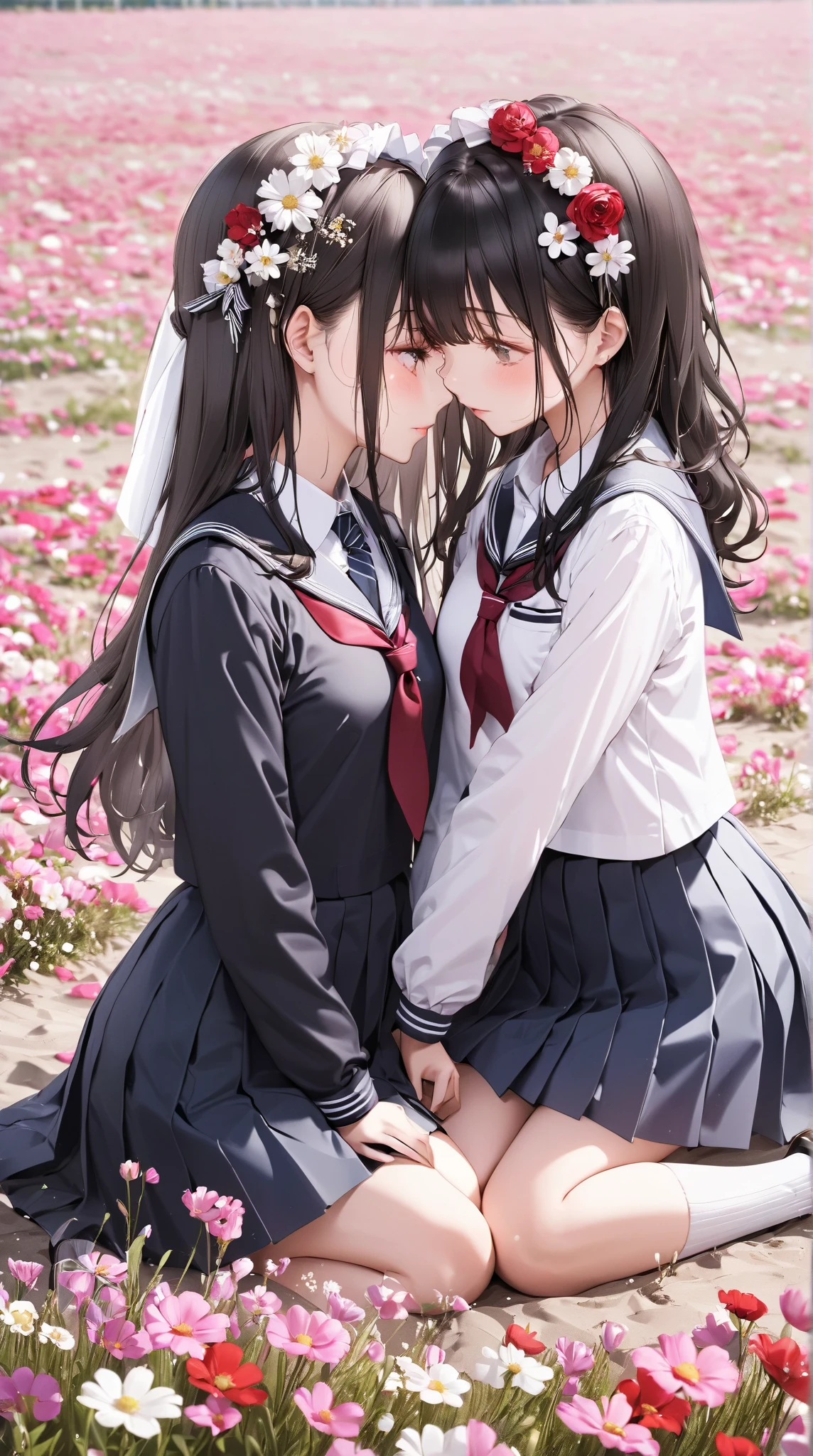 masterpiece、Highest quality、Lesbian Girls、One is tied up、They are hugging each other、Kissing