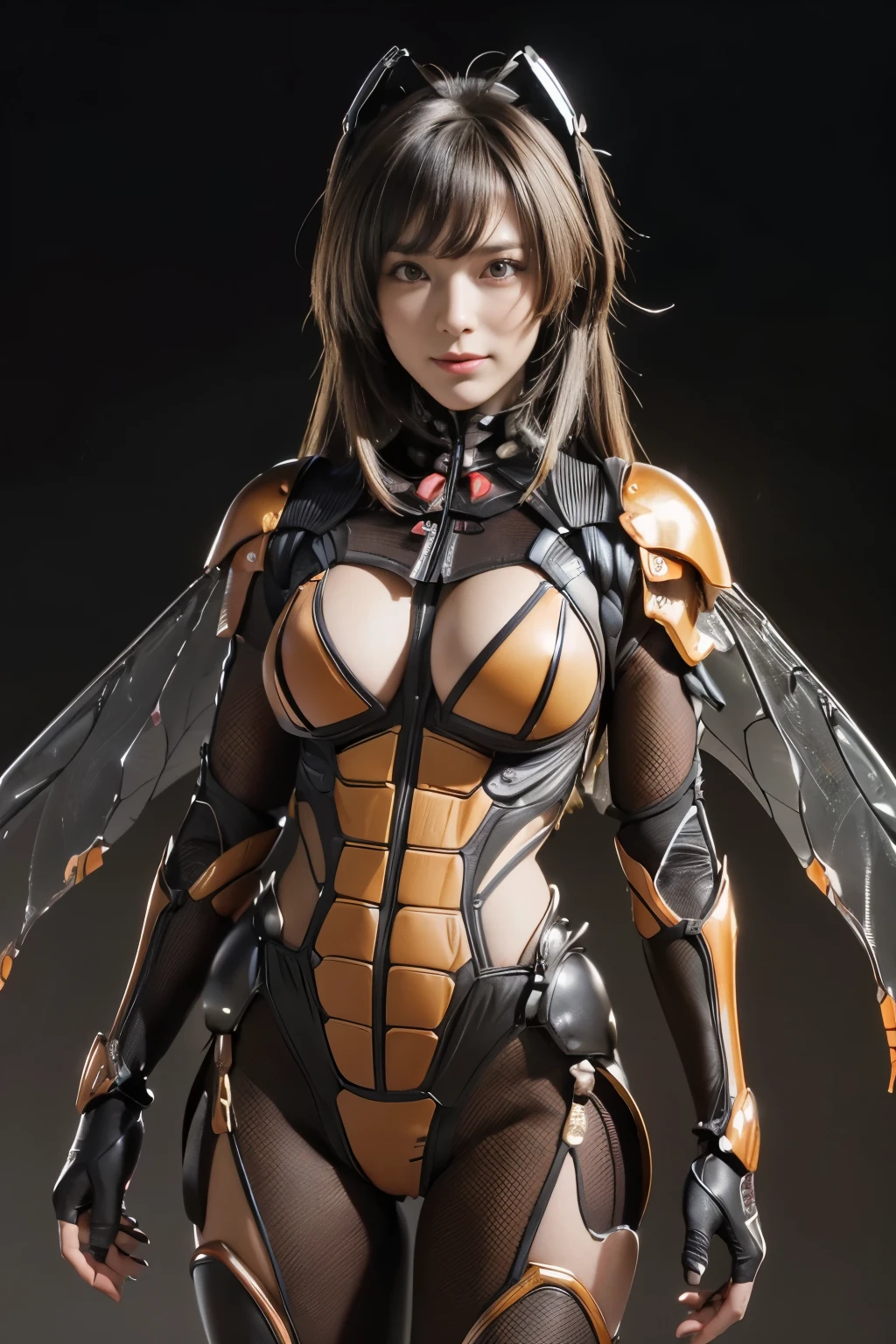 (high resolution,masterpiece,best quality,extremely detailed CG, anime, official art:1.4), realistic, photo, amazing fine details, all intricate, gloss and shiny,awesome many layers, 8k wall paper, 3d, sketch, kawaii, illustration,( solo:1.4), perfect female proportion,villainess, (fusion of dark brown cockroach and lady:1.4), (brown cockroach form lady:1.2), (brown cockroach lady:1.2), (fusion:1.2), (solo:1.4), (evil smile:1.2), muscular, abs, (cockroach brown exoskeleton bio insect suit:1.4), (cockroach brown exoskeleton bio insect armor:1.2), (brown transparency cockroach wing:1.4), (brown cockroach antennae:1.3),
